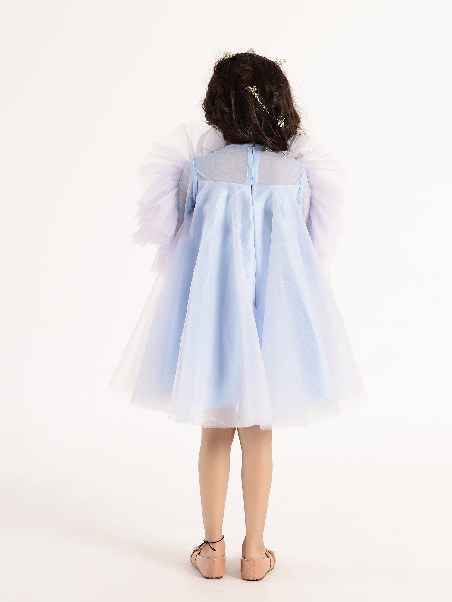 JANYAS CLOSET: Blue Skies Net Frill Sleeve Dress