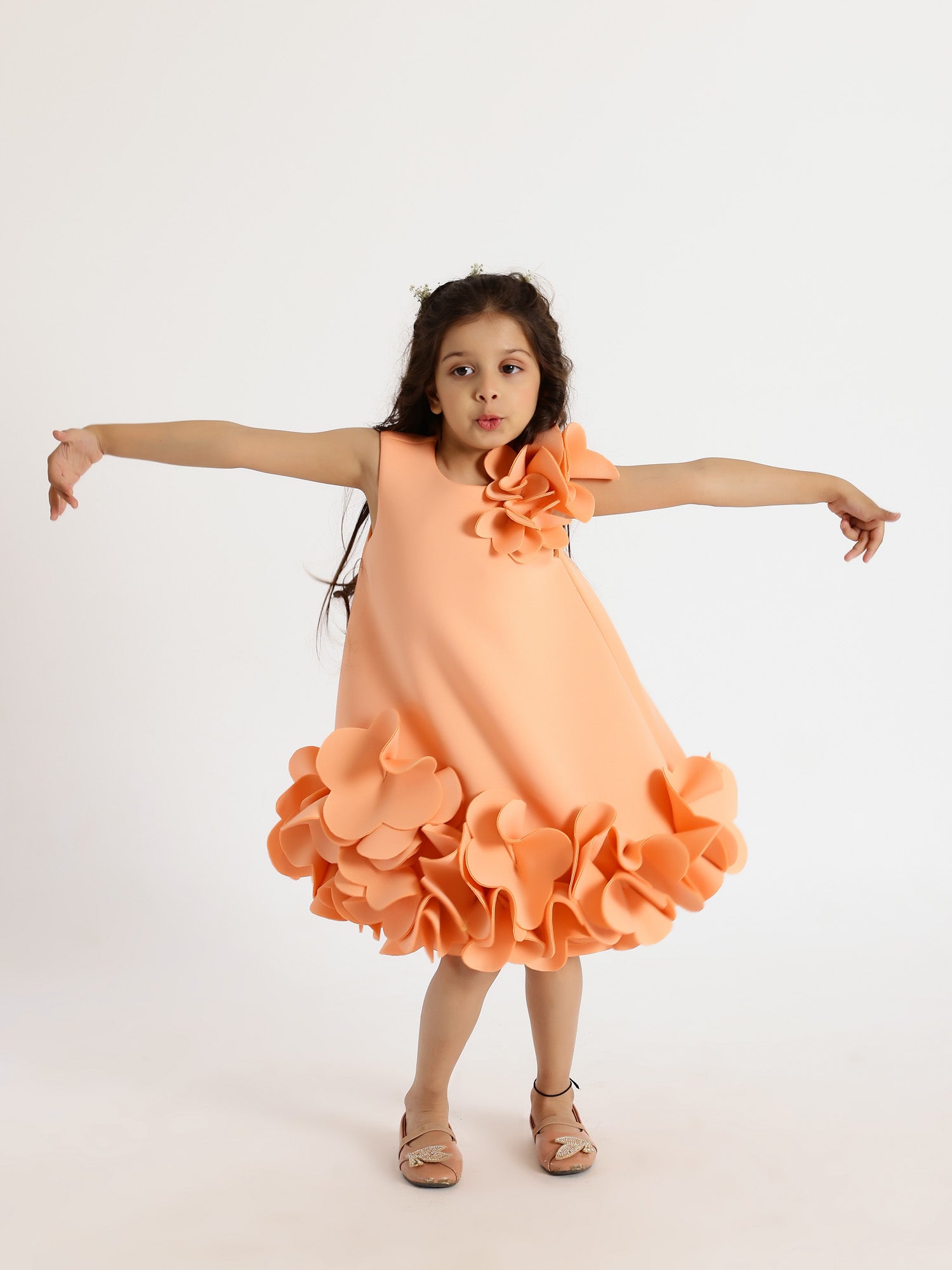 Janyas Closet:  Peach Neoprene Fiona Floral A-Line Dress