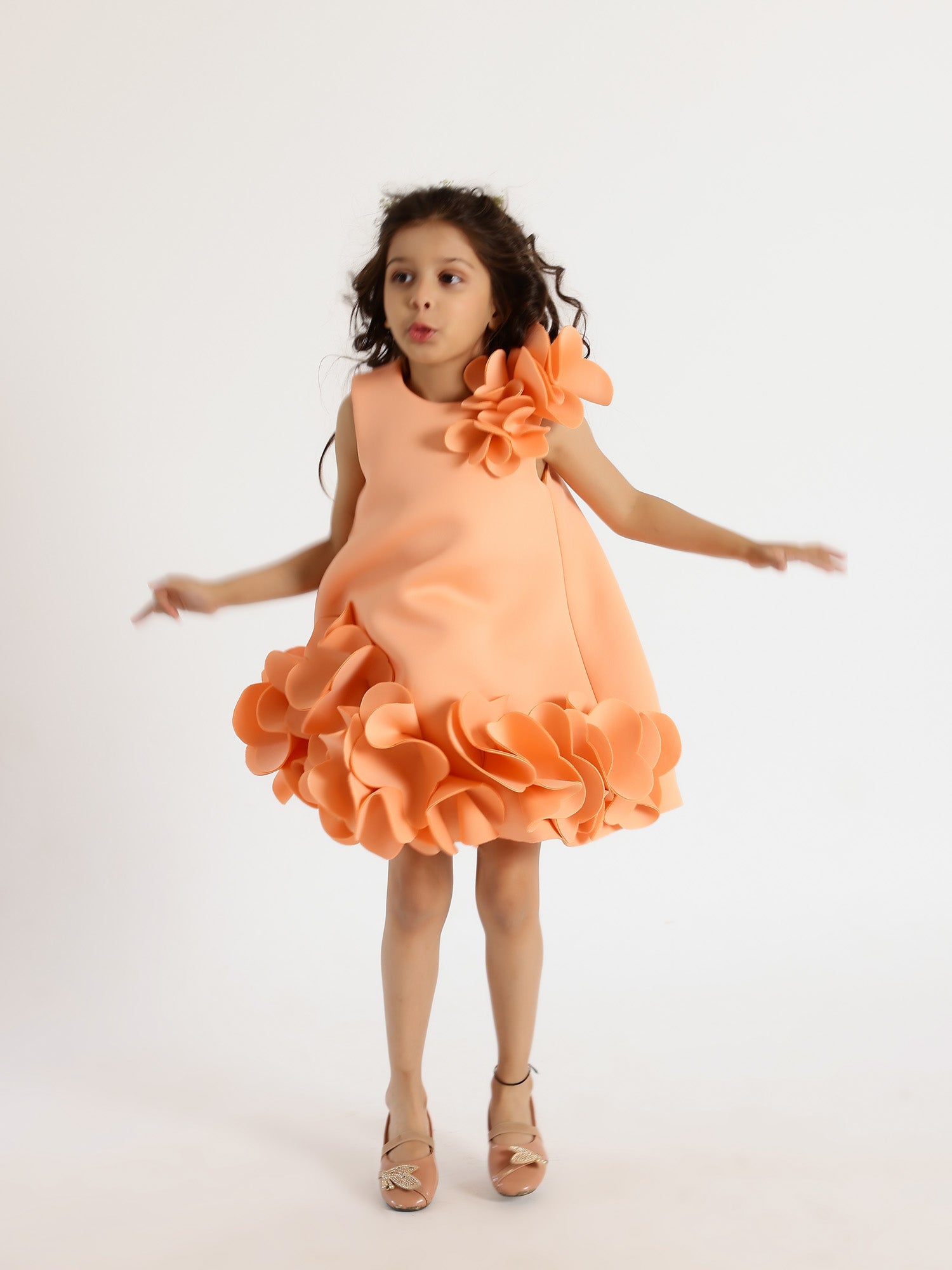 Janyas Closet:  Peach Neoprene Fiona Floral A-Line Dress