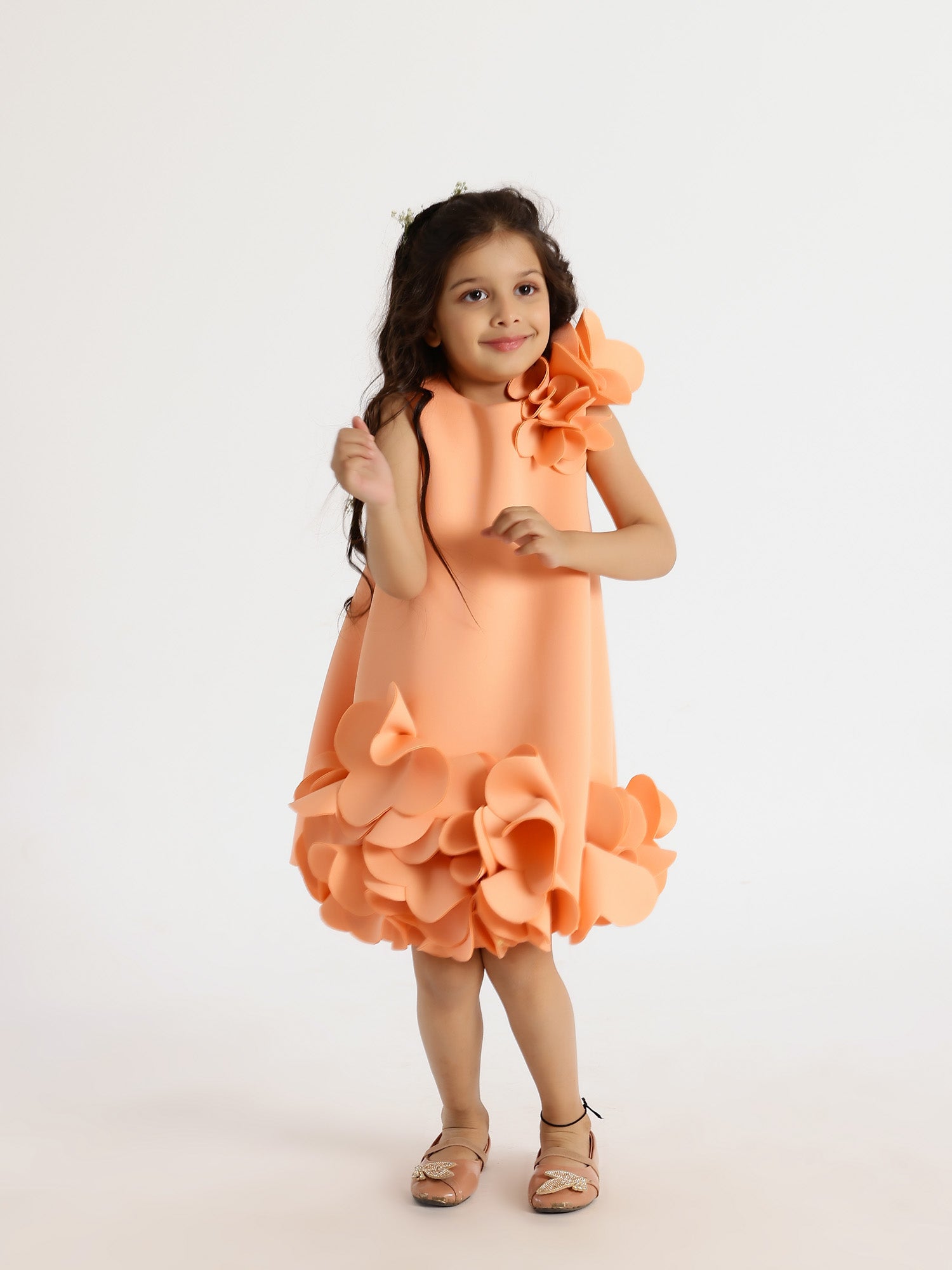 Janyas Closet:  Peach Neoprene Fiona Floral A-Line Dress