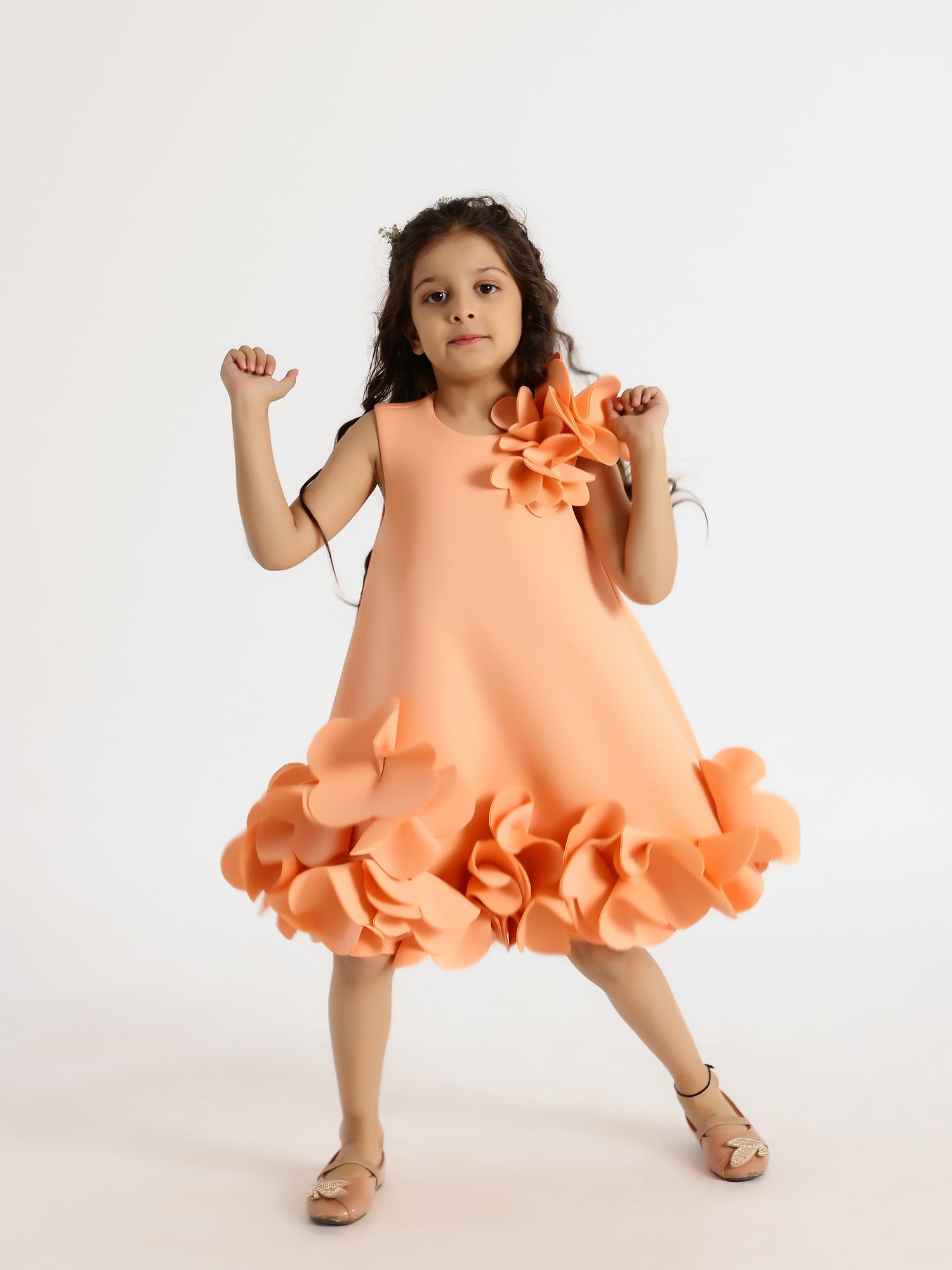 Janyas Closet:  Peach Neoprene Fiona Floral A-Line Dress