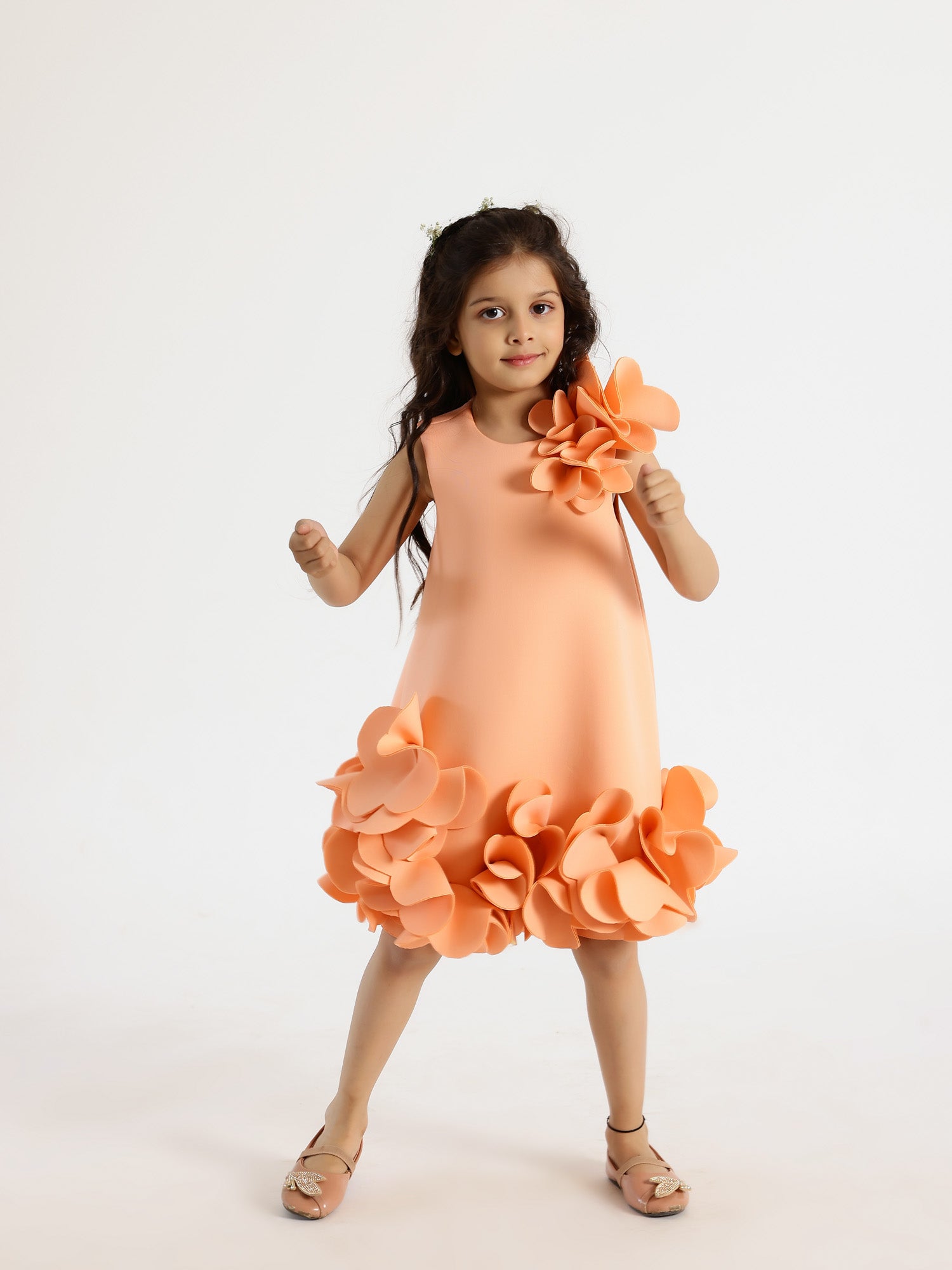 Janyas Closet:  Peach Neoprene Fiona Floral A-Line Dress