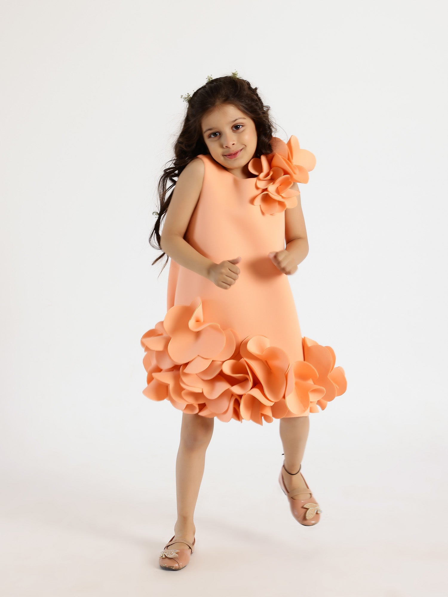 Janyas Closet:  Peach Neoprene Fiona Floral A-Line Dress