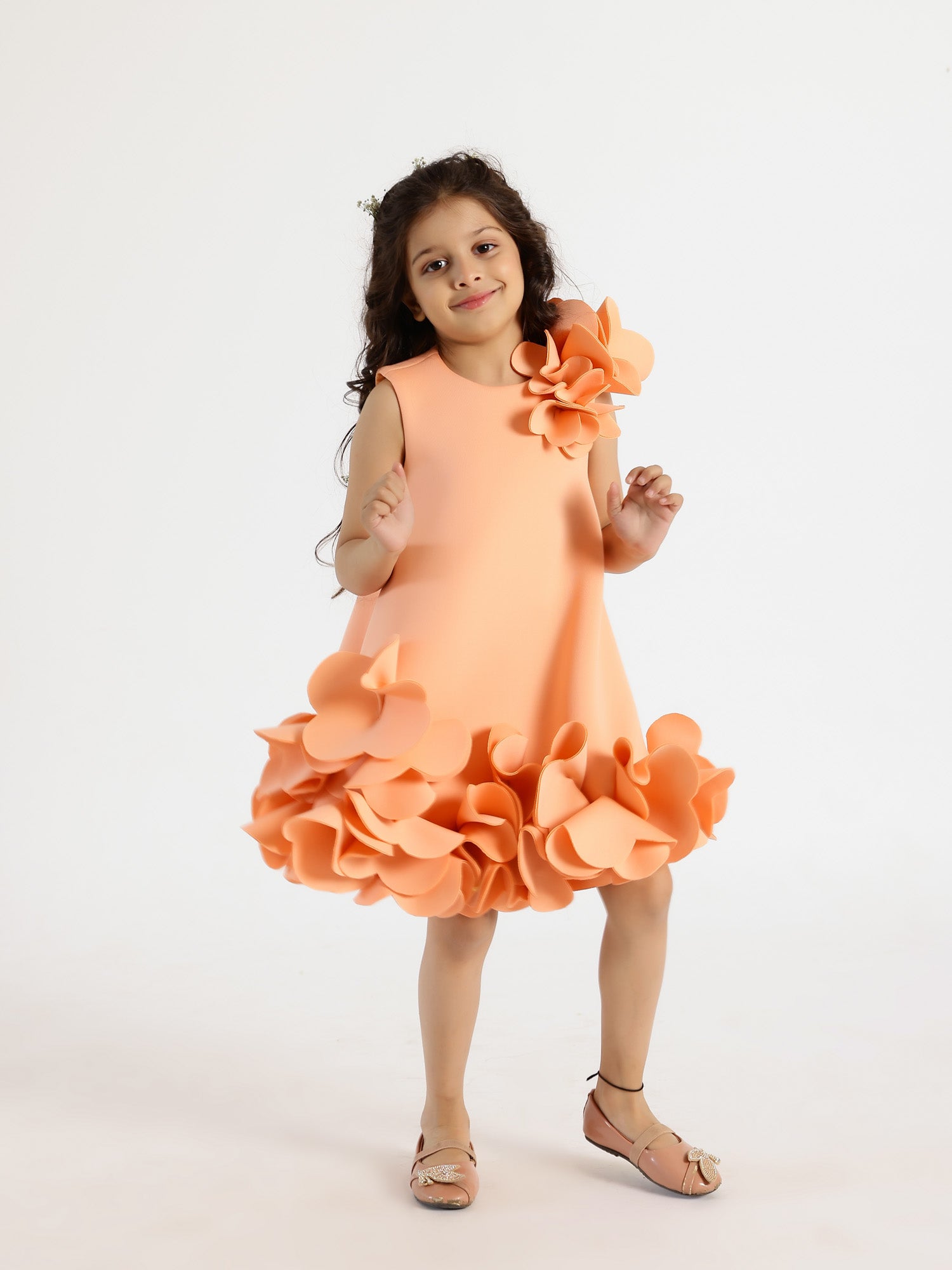 Janyas Closet:  Peach Neoprene Fiona Floral A-Line Dress