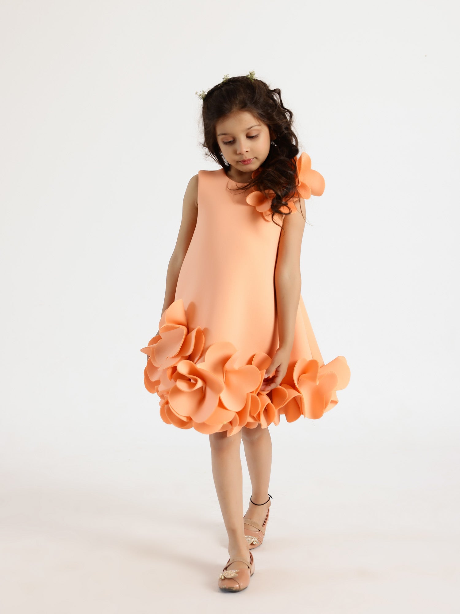 Janyas Closet:  Peach Neoprene Fiona Floral A-Line Dress