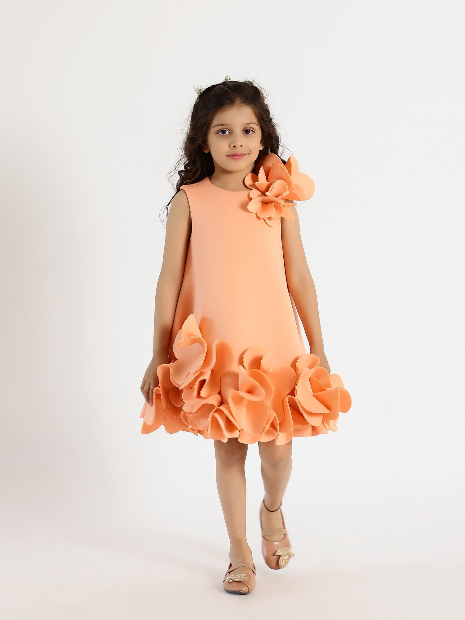 Janyas Closet:  Peach Neoprene Fiona Floral A-Line Dress