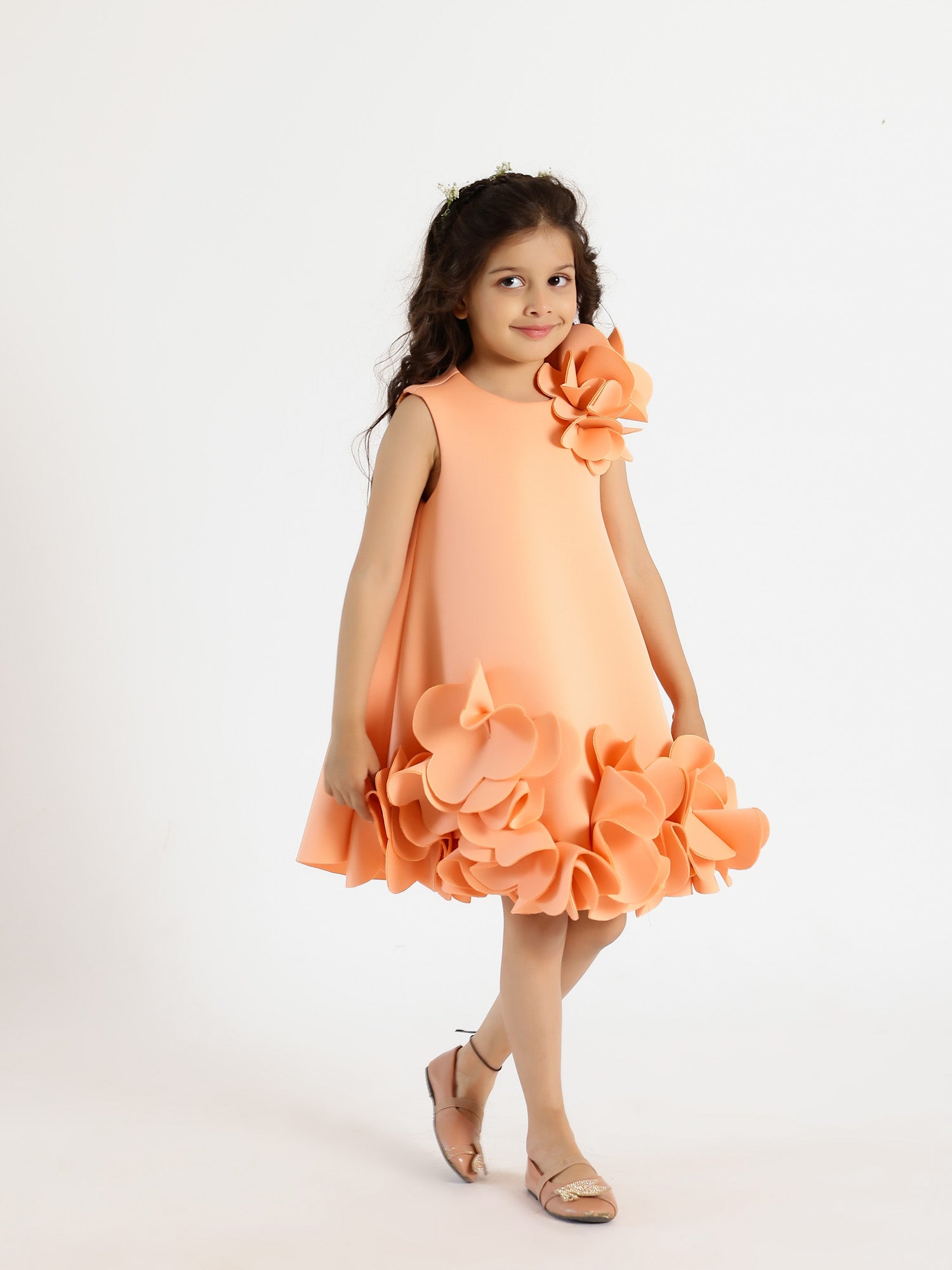 Janyas Closet:  Peach Neoprene Fiona Floral A-Line Dress