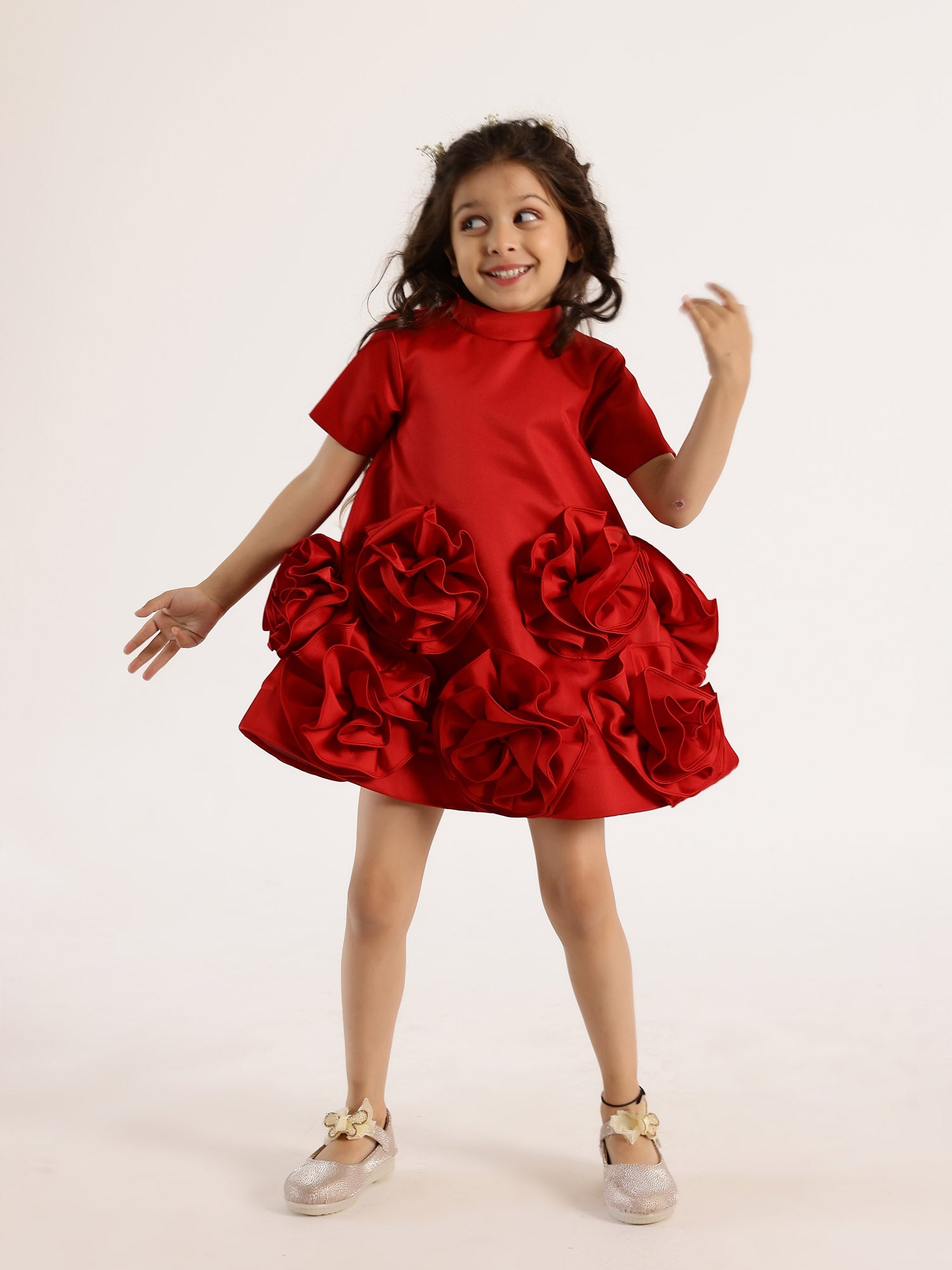 JANYAS CLOSET Fantasy Blooms Baby Dress in Red