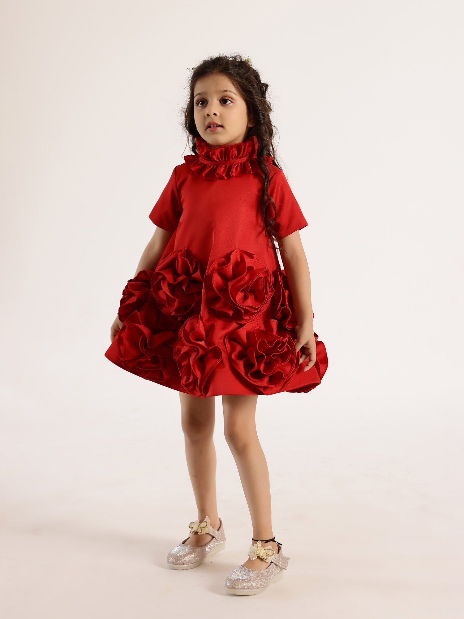 JANYAS CLOSET Fantasy Blooms Baby Dress in Red