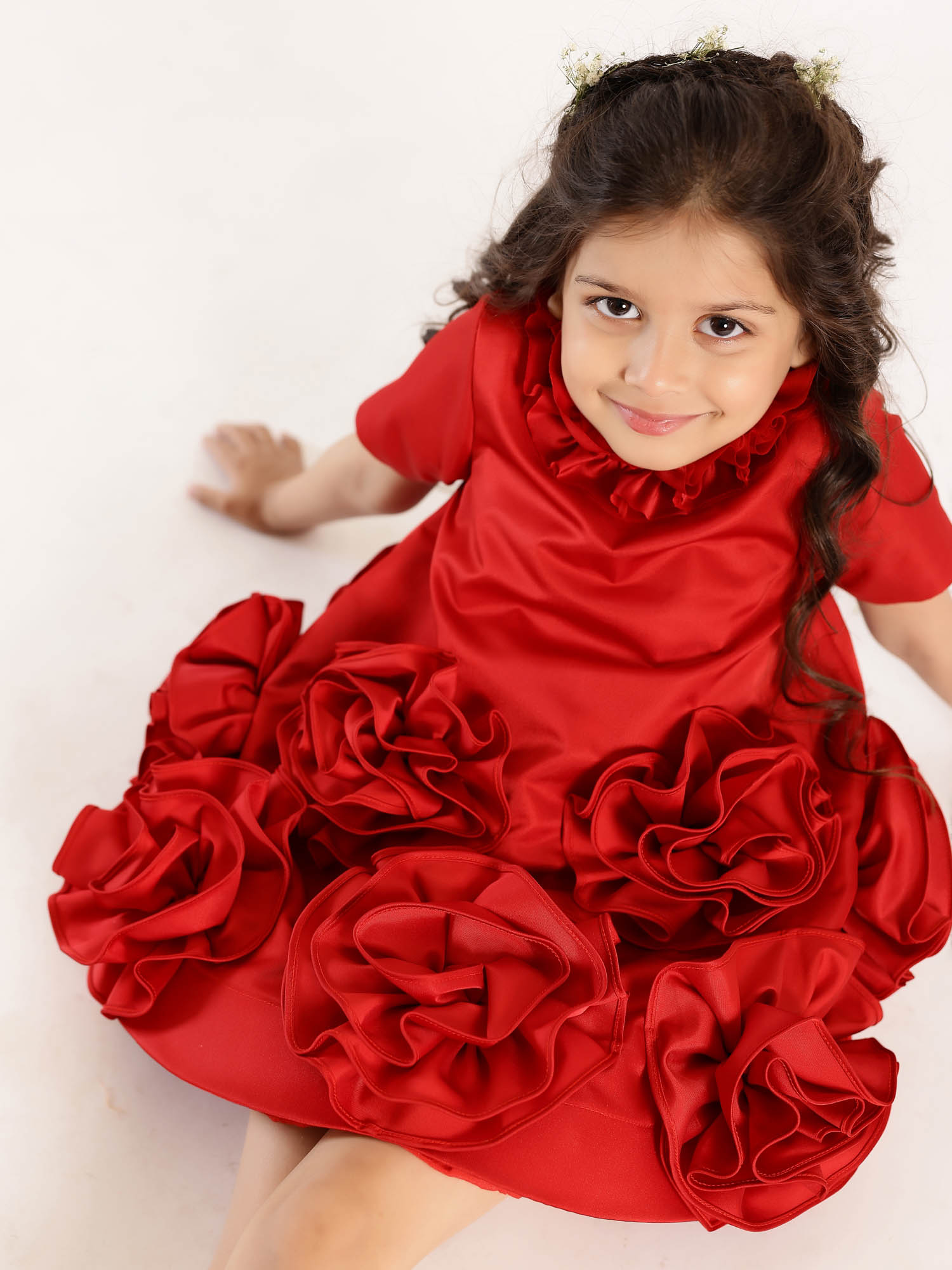 JANYAS CLOSET Fantasy Blooms Baby Dress in Red