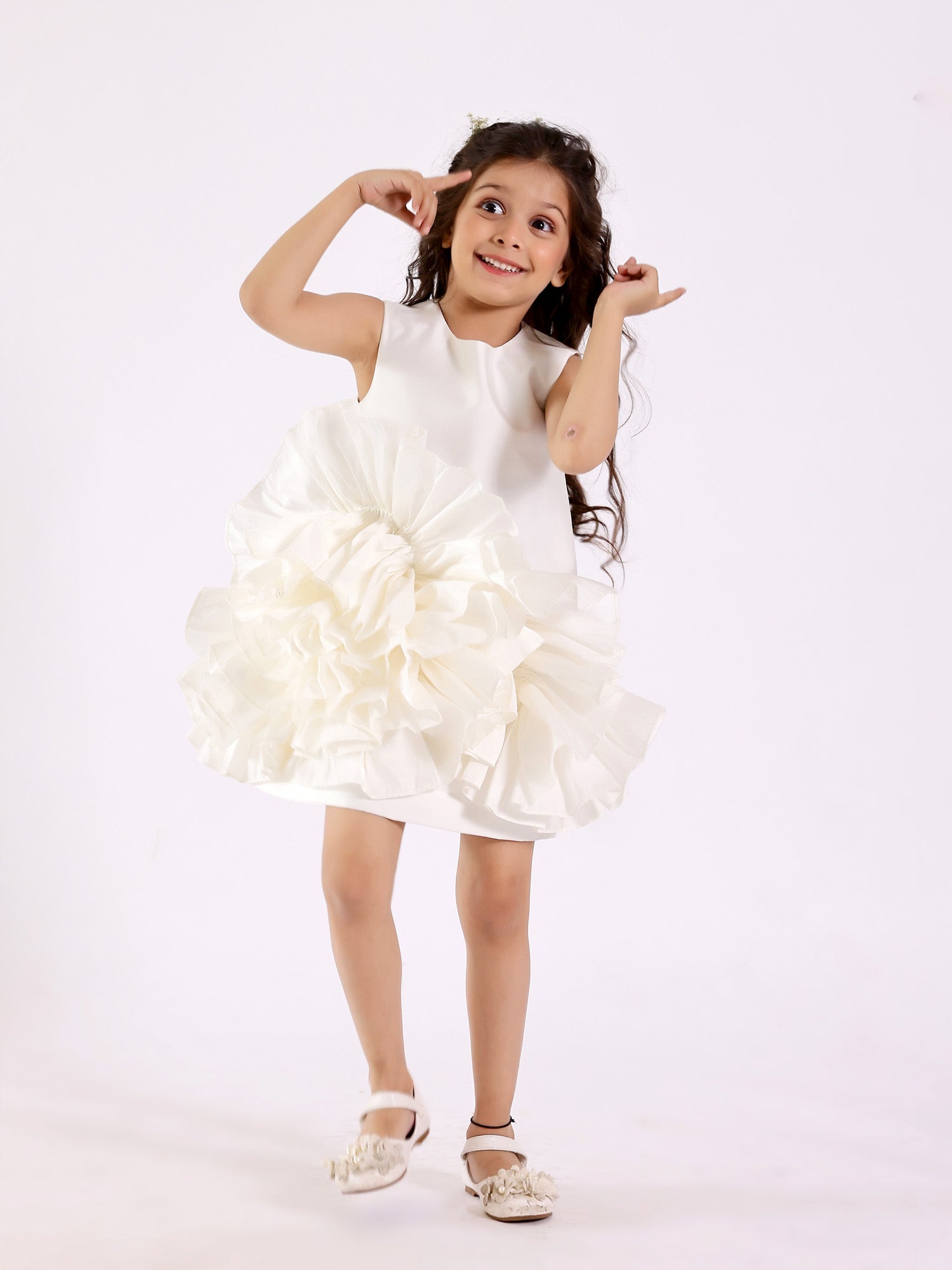 JANYAS CLOSET WHITE RUFFLED TAFETTA DREAM DRESS