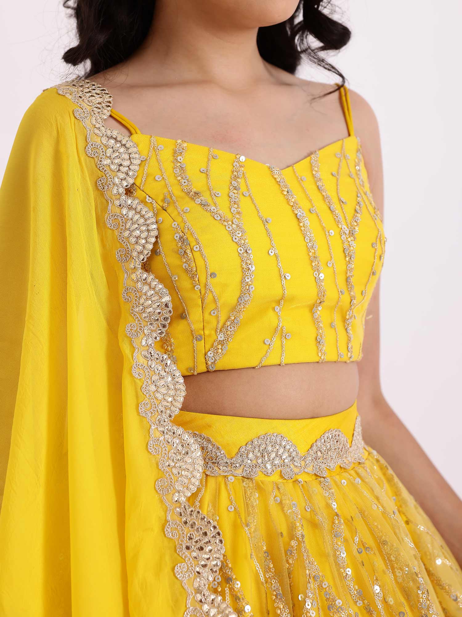 JANYAS CLOSET Embroidered Yellow Sequence Lehnga Skirt With Blouse