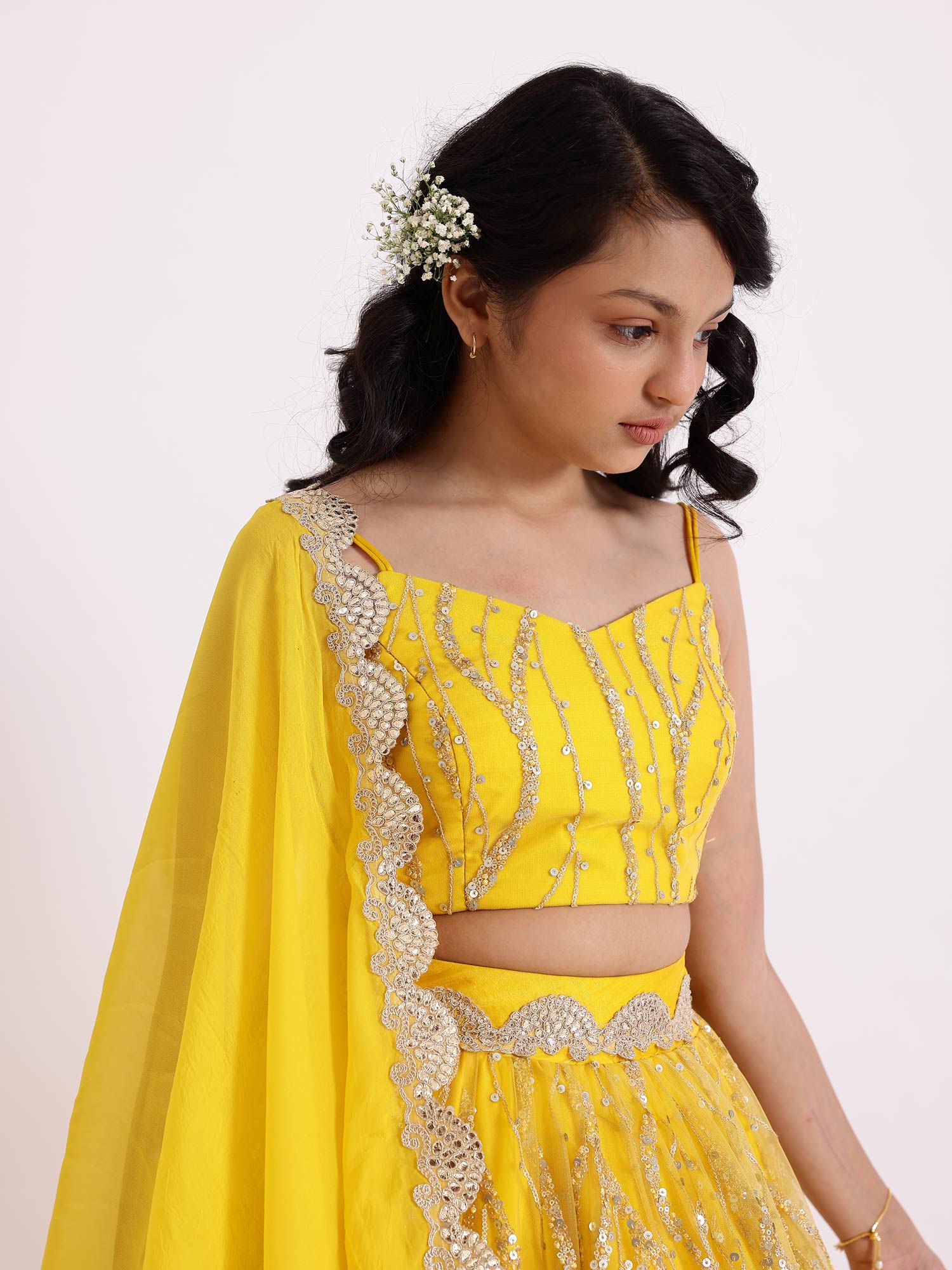 JANYAS CLOSET Embroidered Yellow Sequence Lehnga Skirt With Blouse