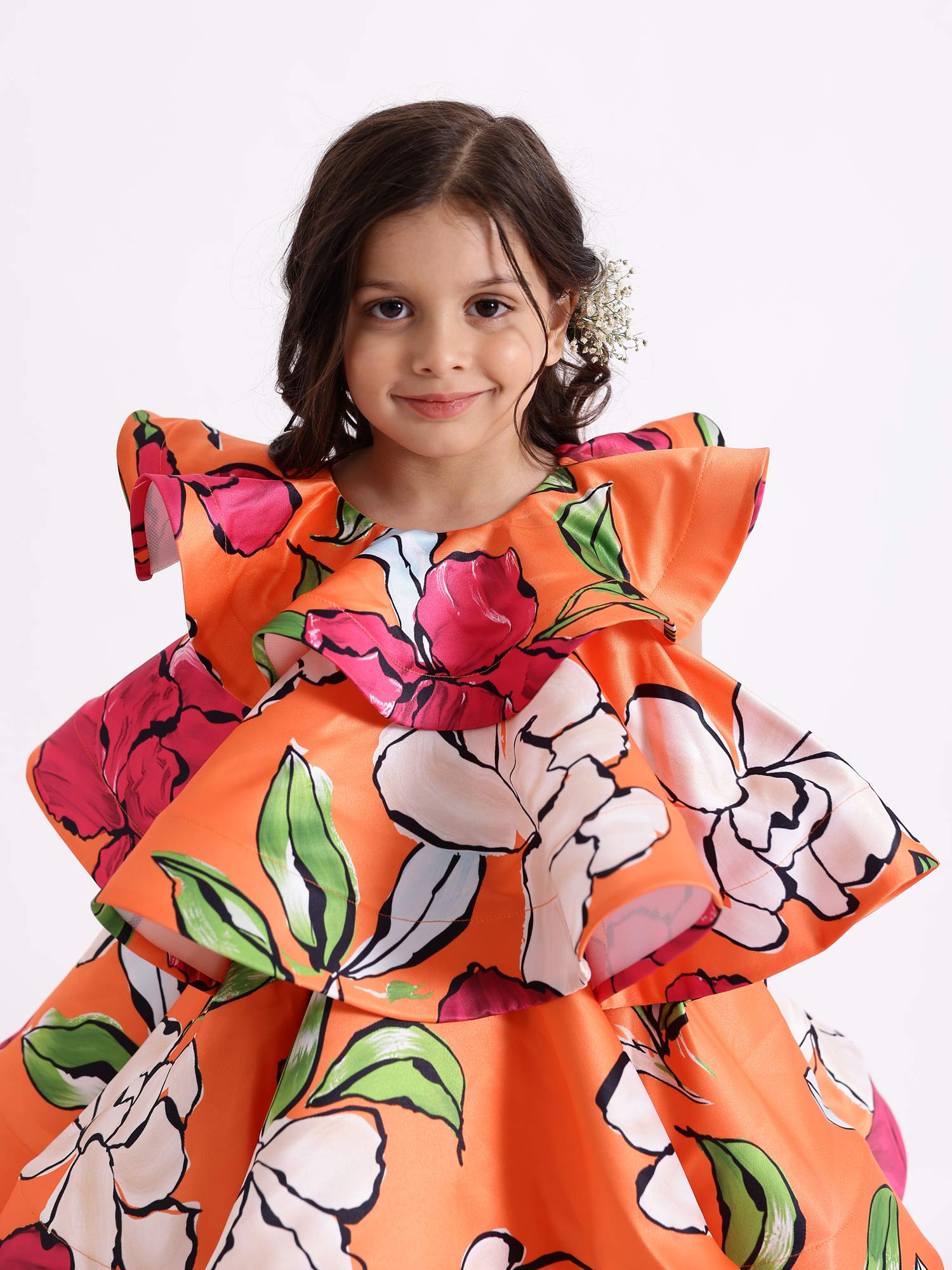 JANYAS CLOSET Orange Bold Floral Print Layered Dress