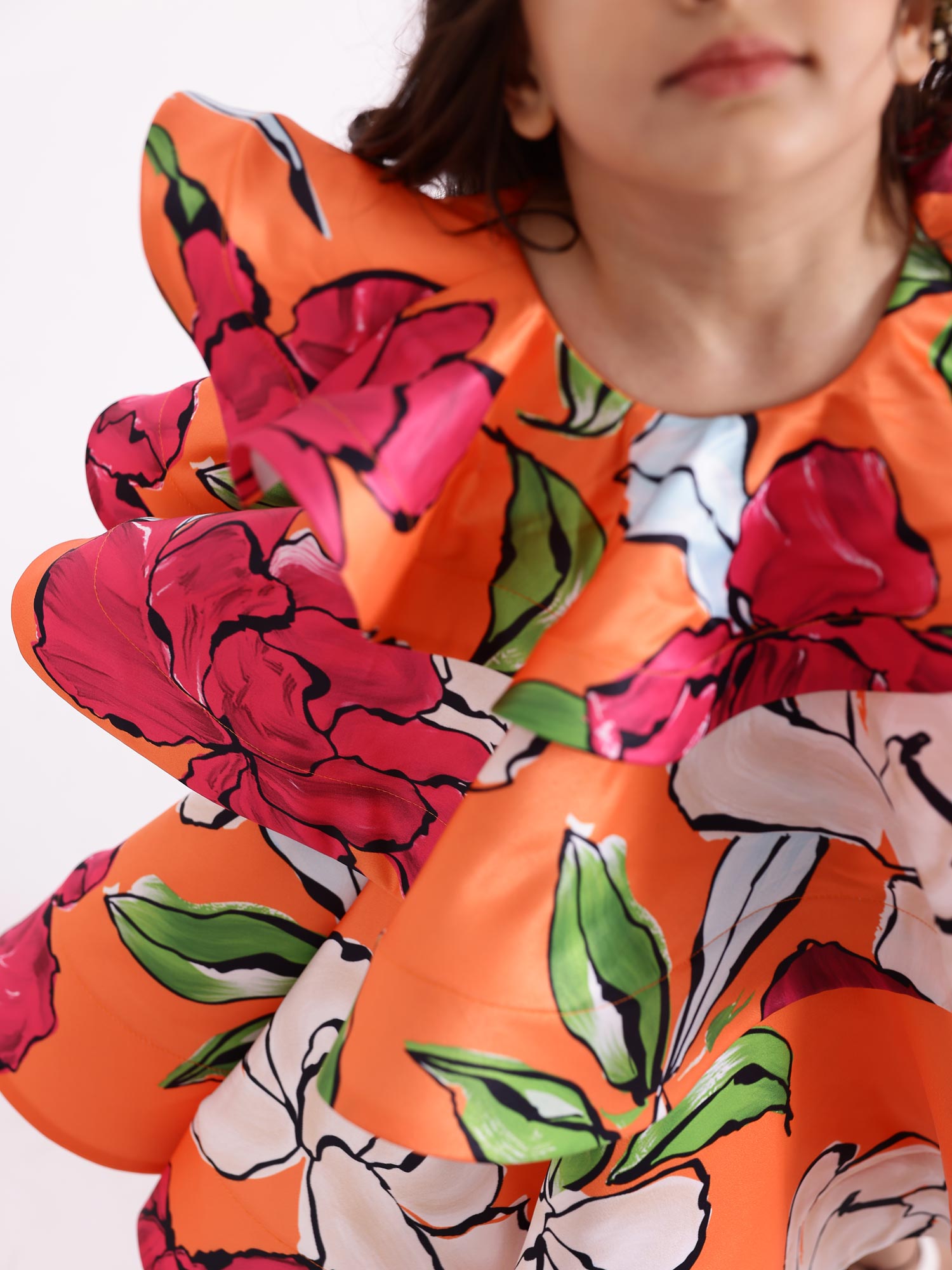 JANYAS CLOSET Orange Bold Floral Print Layered Dress