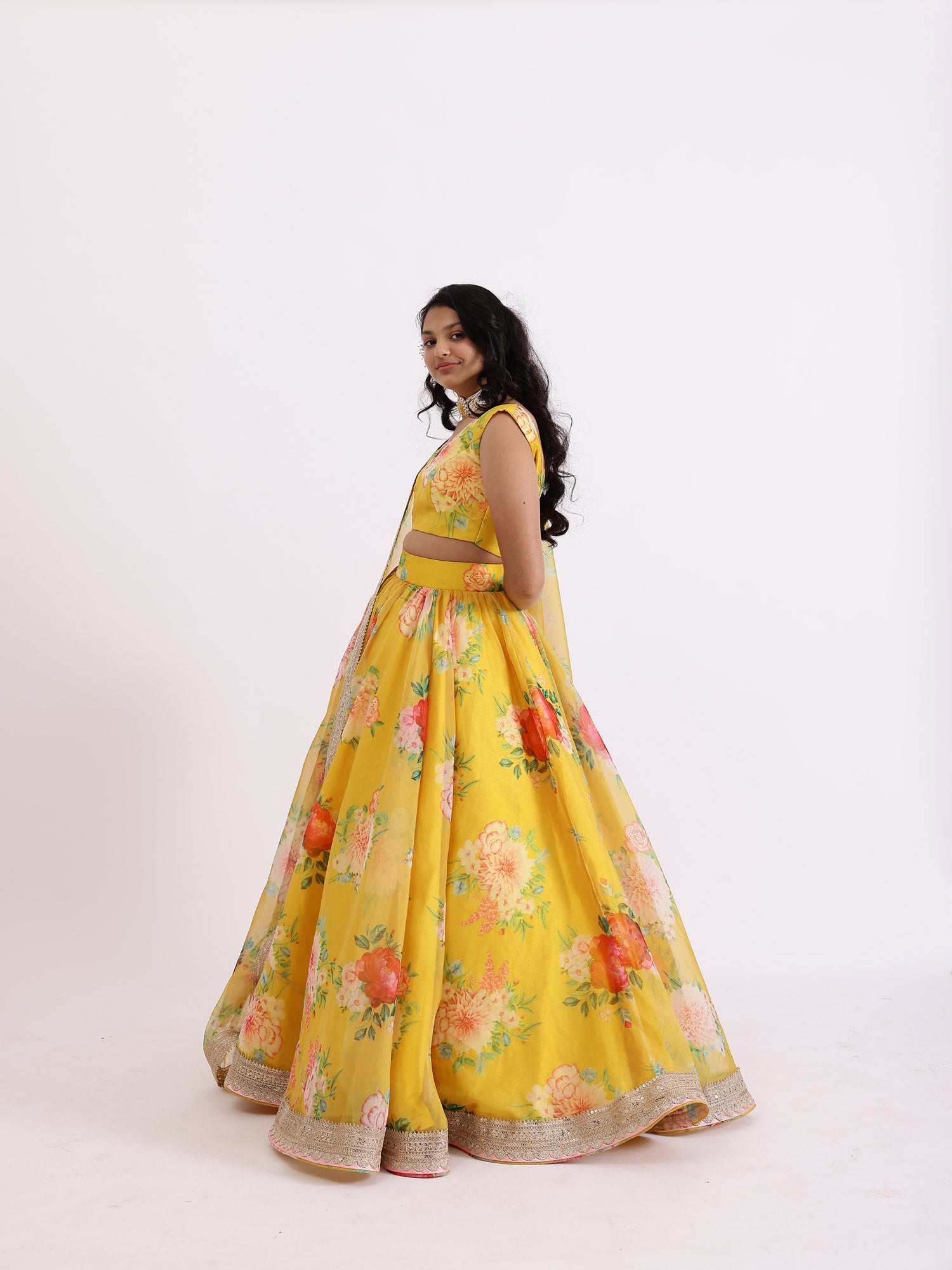 JANYAS CLOSET Yellow Sabya Printed Lehenga Set