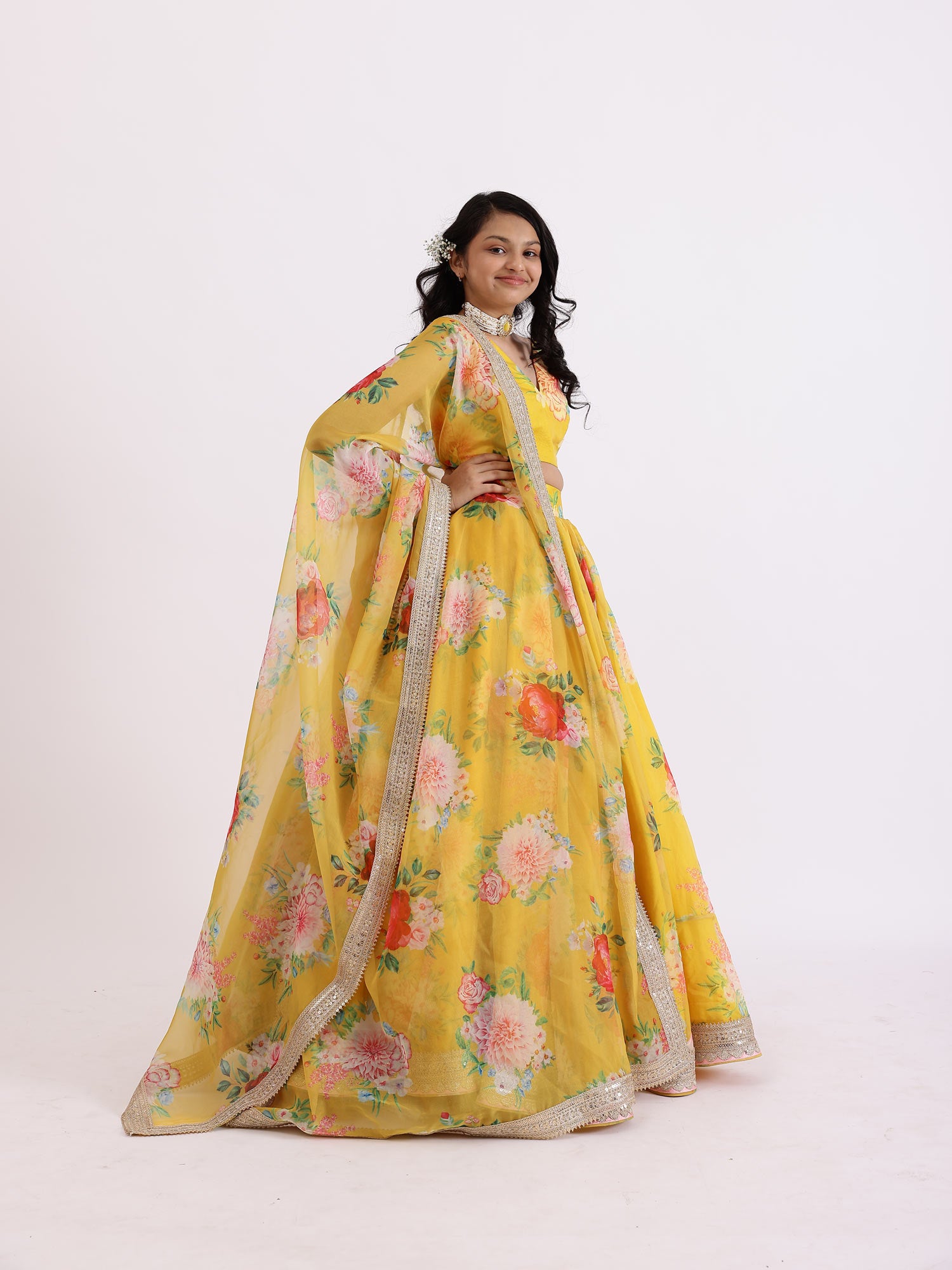 JANYAS CLOSET Yellow Sabya Printed Lehenga Set