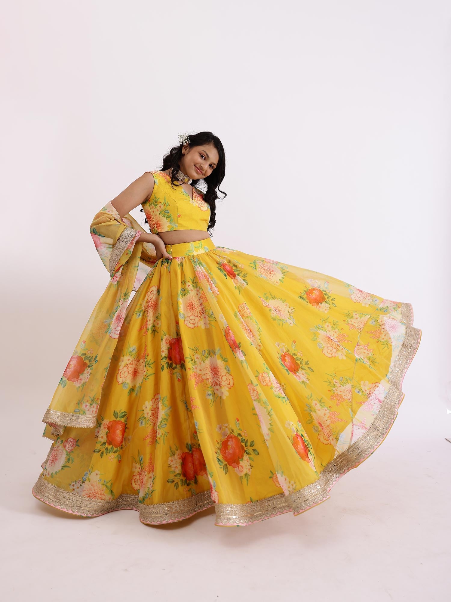 JANYAS CLOSET Yellow Sabya Printed Lehenga Set