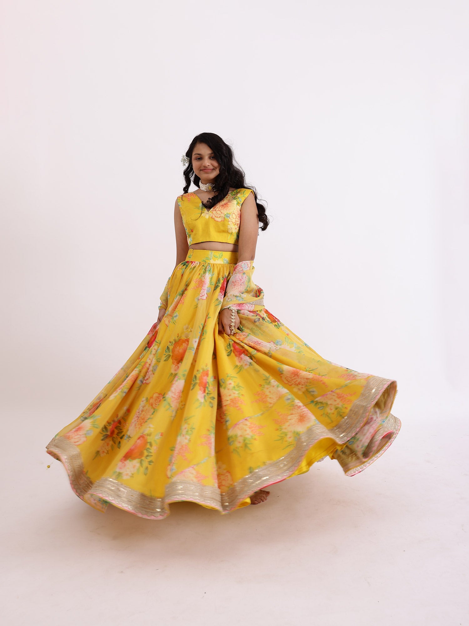 JANYAS CLOSET Yellow Sabya Printed Lehenga Set