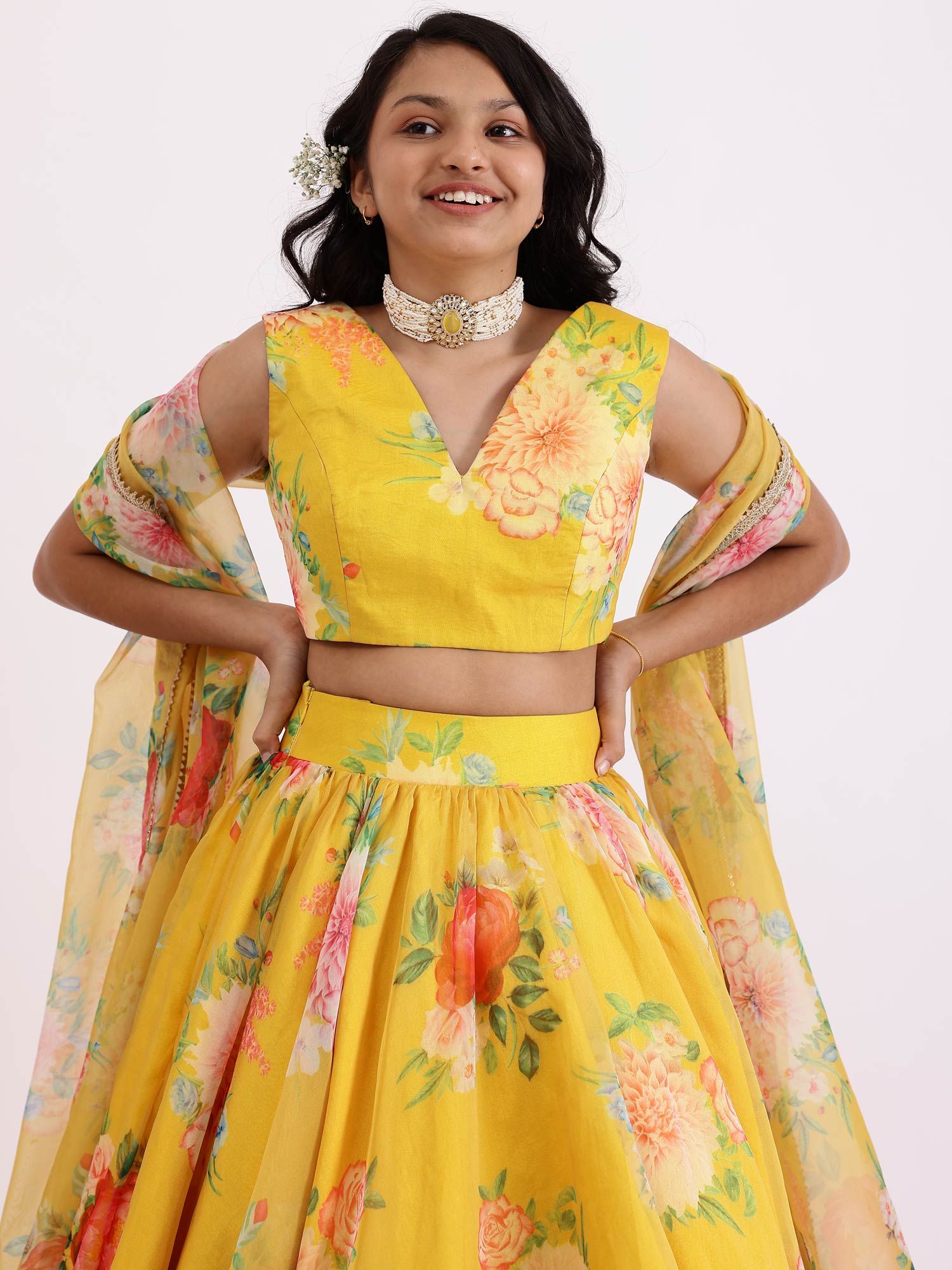 JANYAS CLOSET Yellow Sabya Printed Lehenga Set