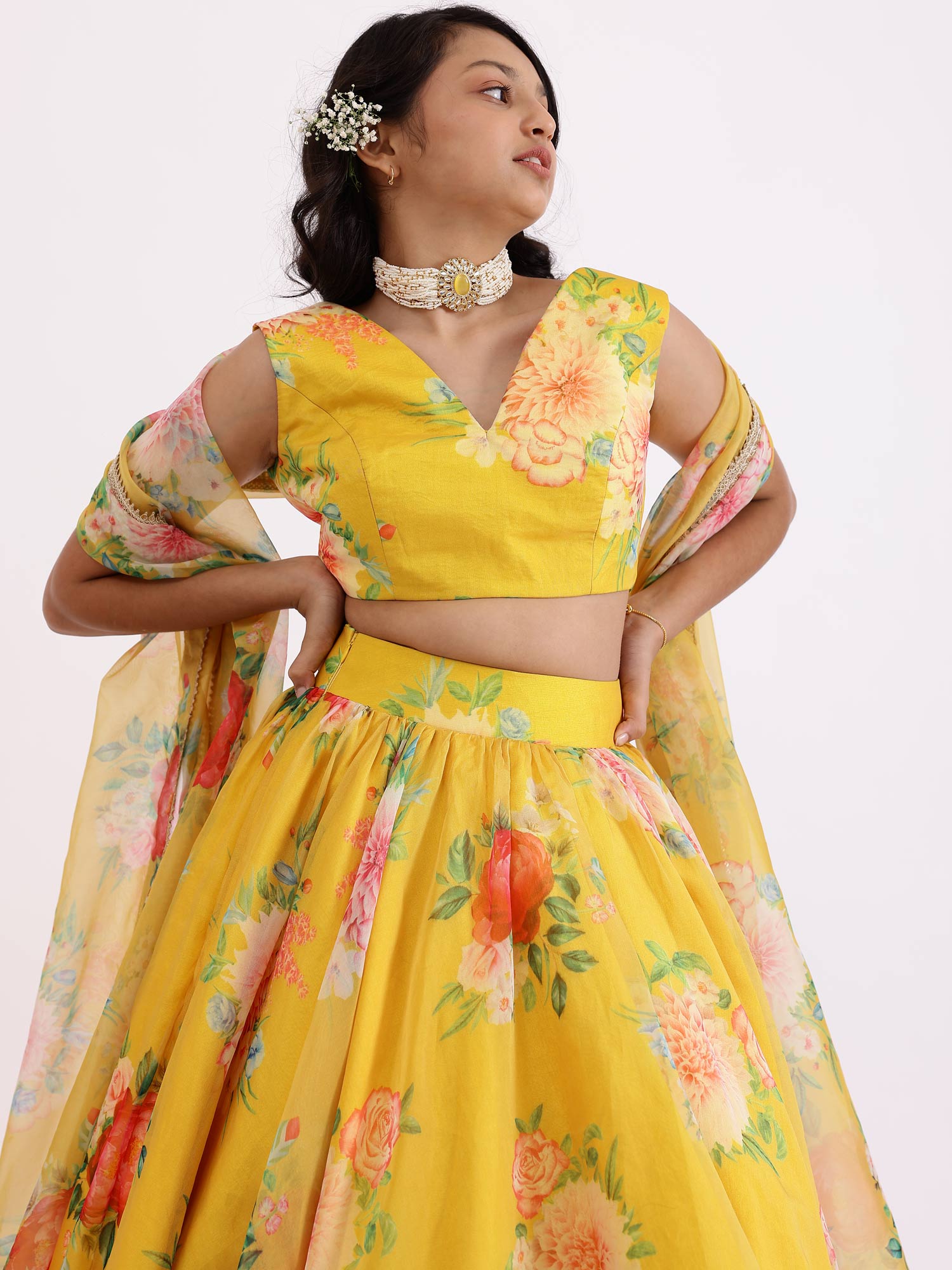 JANYAS CLOSET Yellow Sabya Printed Lehenga Set