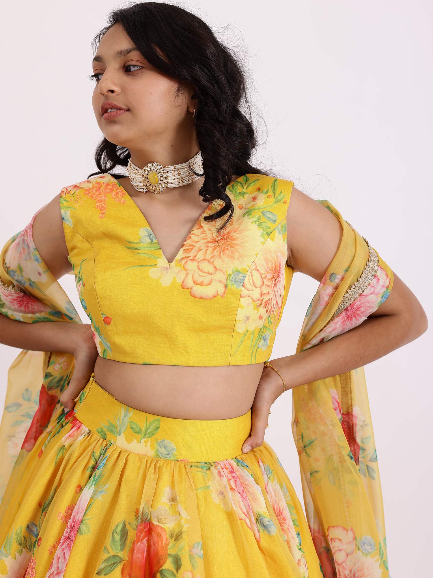 Yellow Printed Lehnga - janyascloset.com