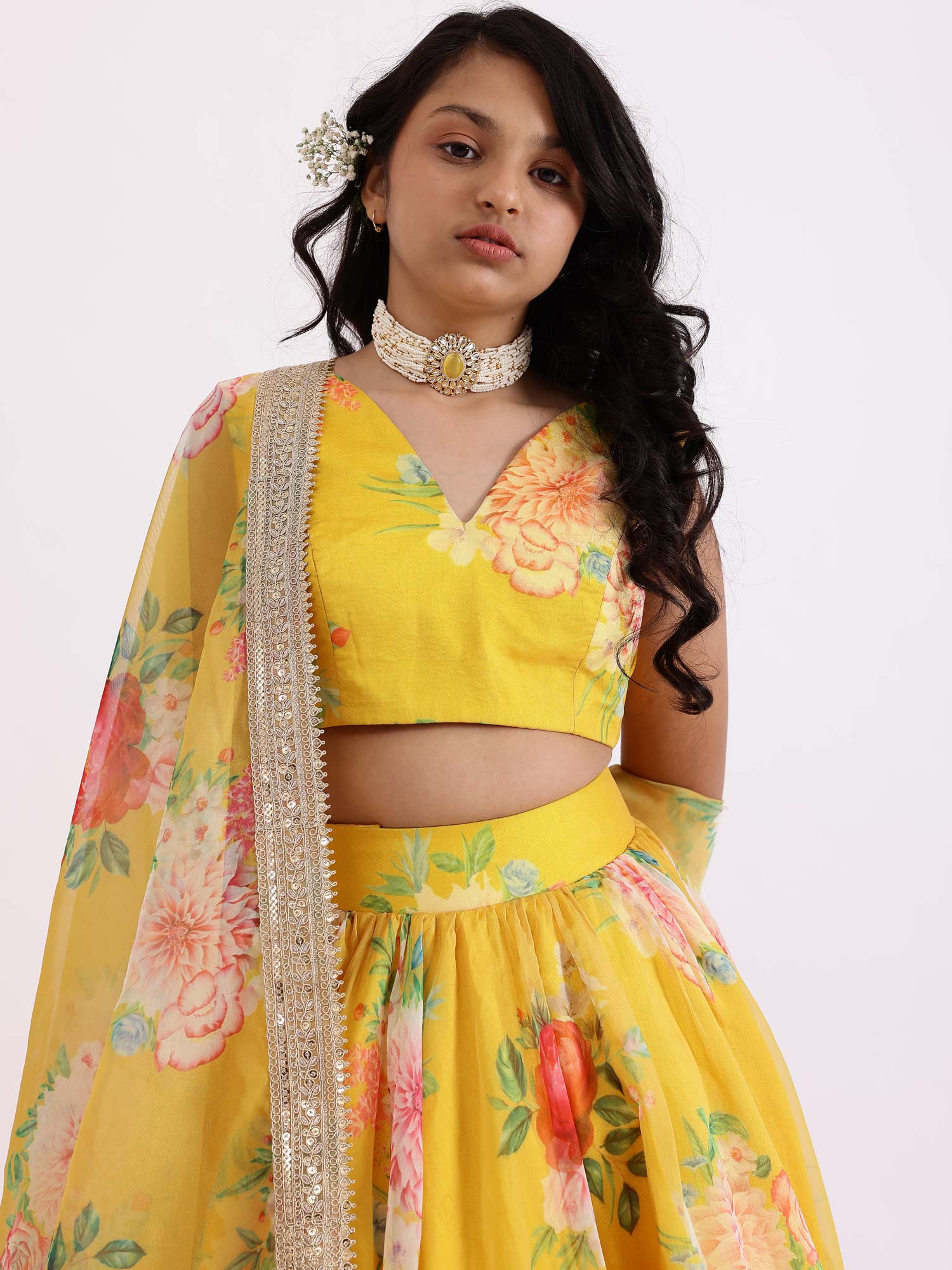 JANYAS CLOSET Yellow Sabya Printed Lehenga Set