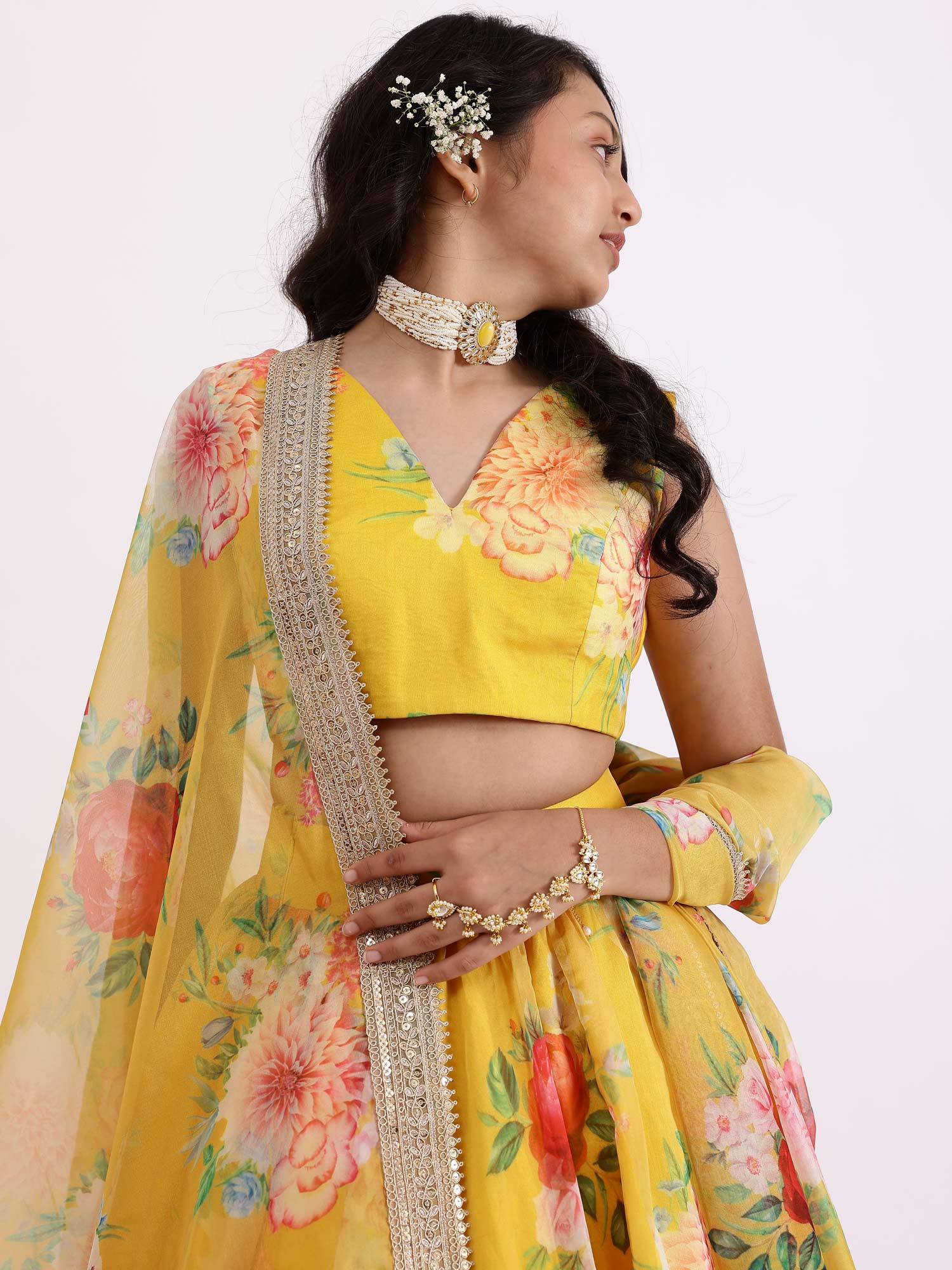 JANYAS CLOSET Yellow Sabya Printed Lehenga Set