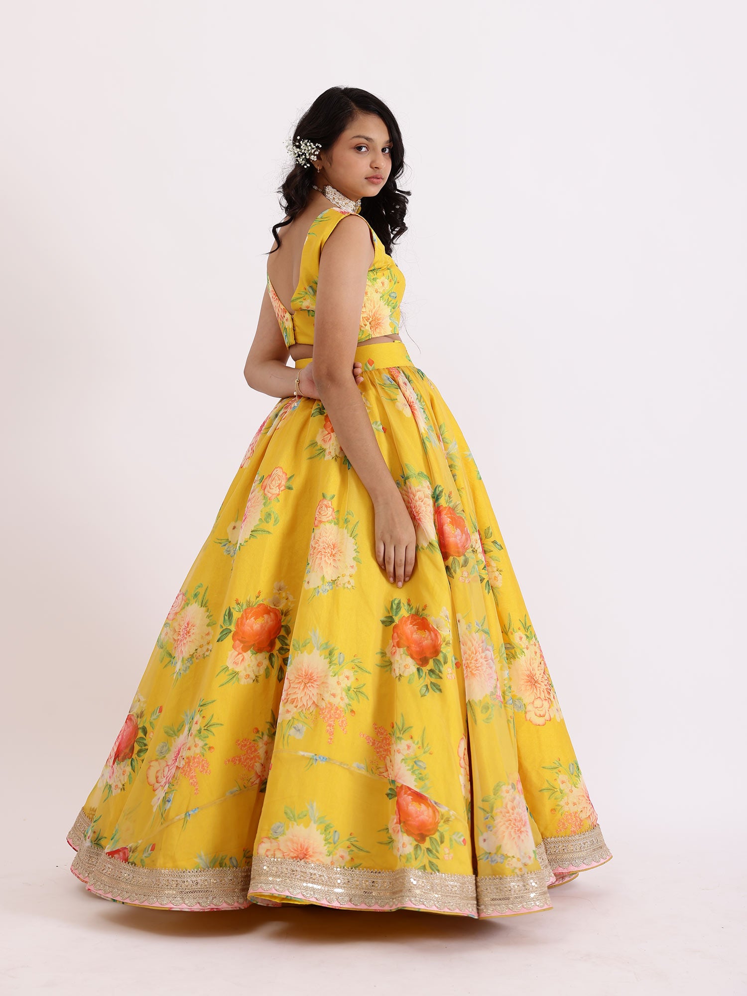 JANYAS CLOSET Yellow Sabya Printed Lehenga Set