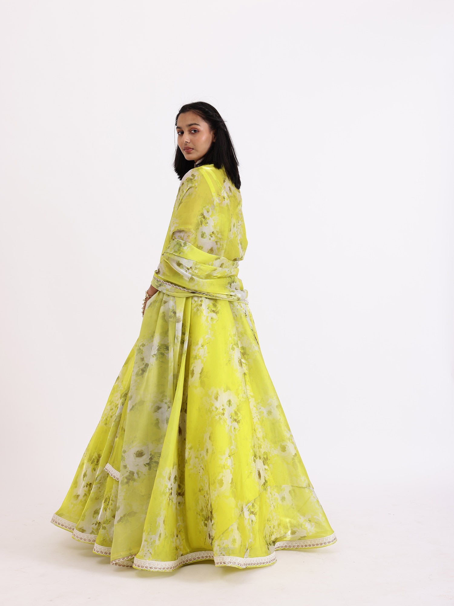 Lime Green Printed Lehenga Set With Dupatta