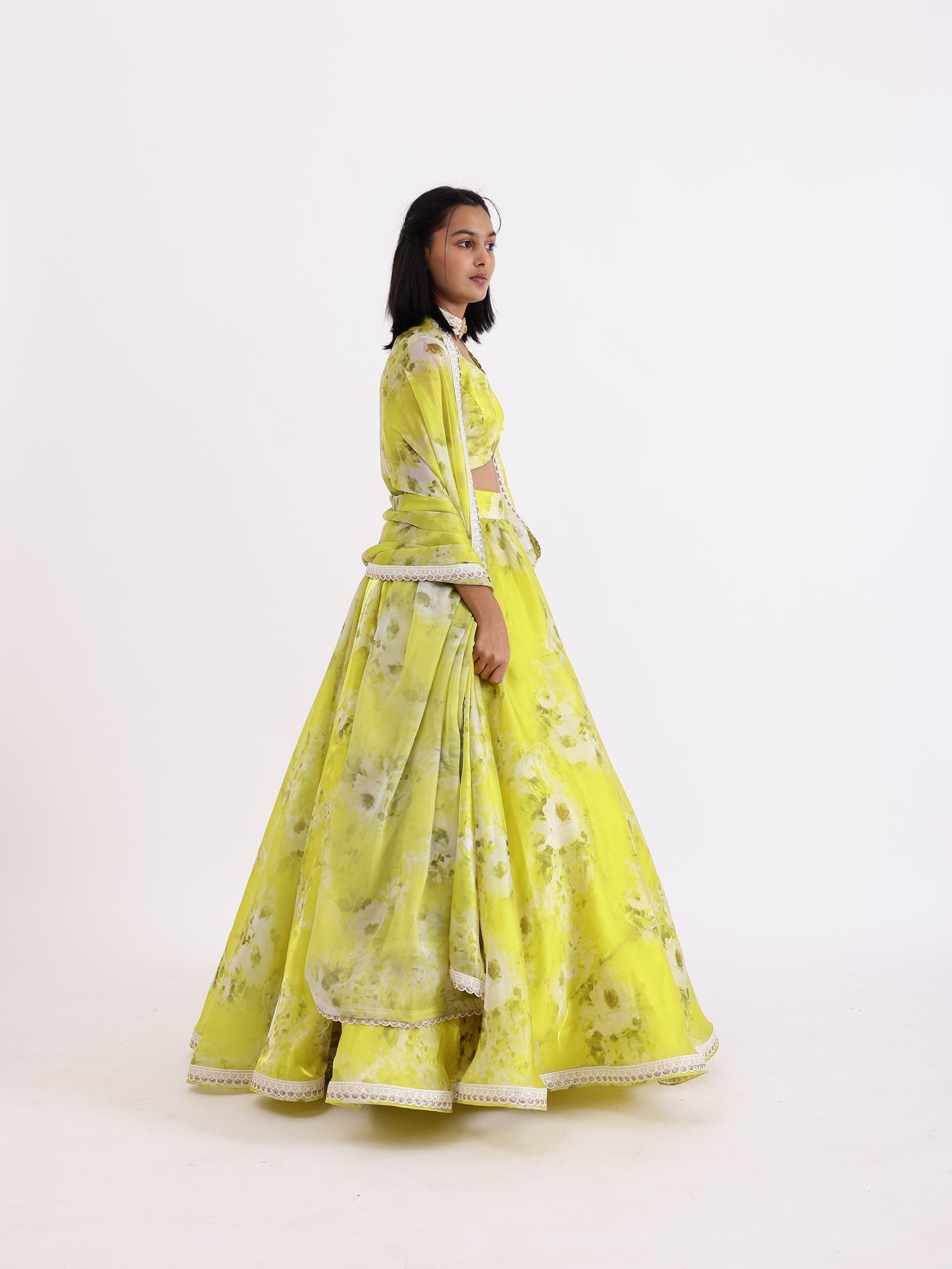 JANYAS CLOSET Lime Green Printed Lehenga Set With Dupatta