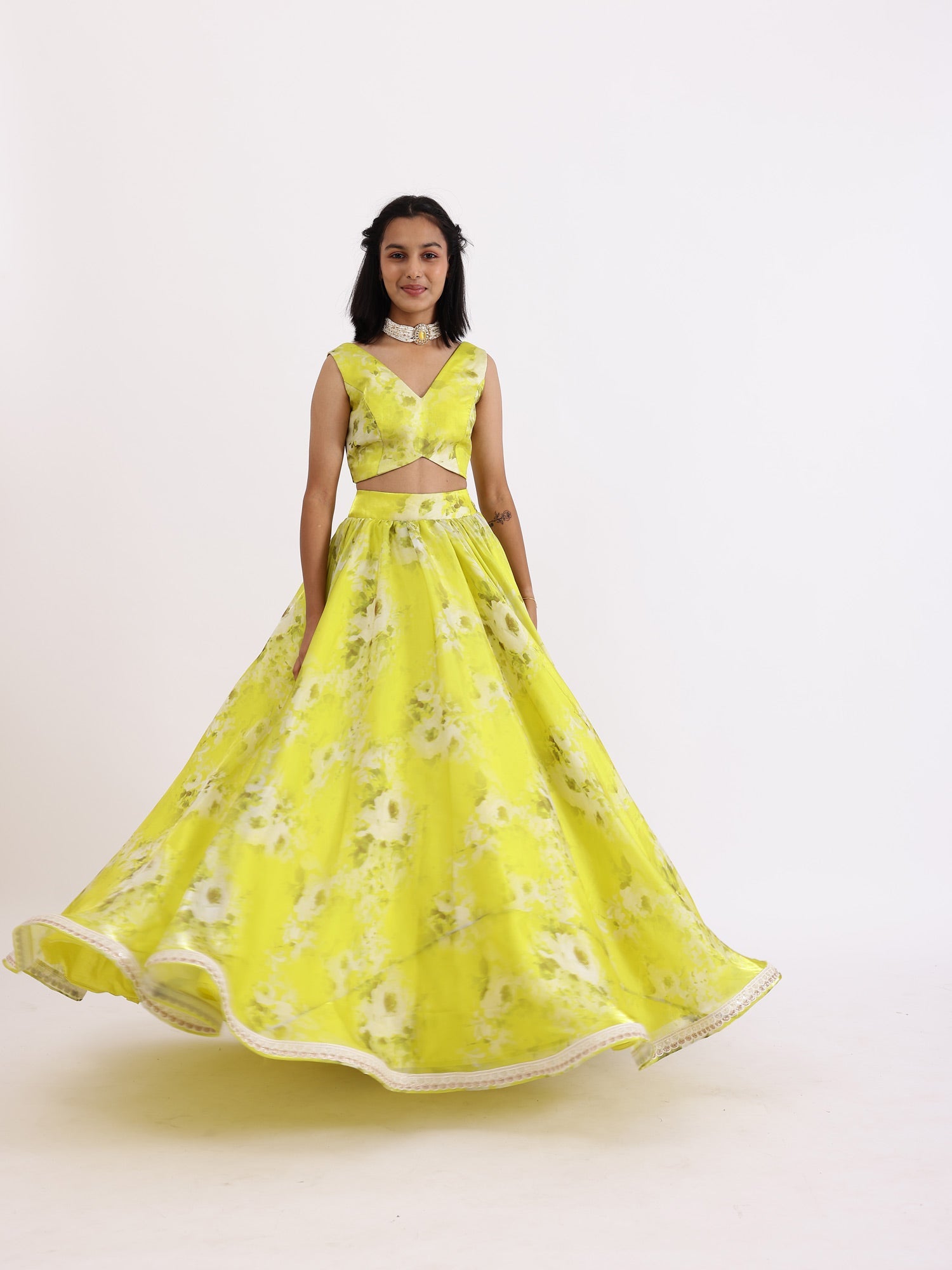 Lime Green Printed Lehenga -janyascloset.com