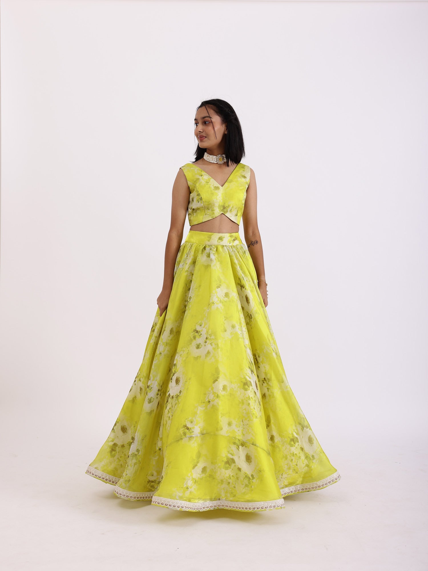 Lime Green Printed Lehenga Set With Dupatta