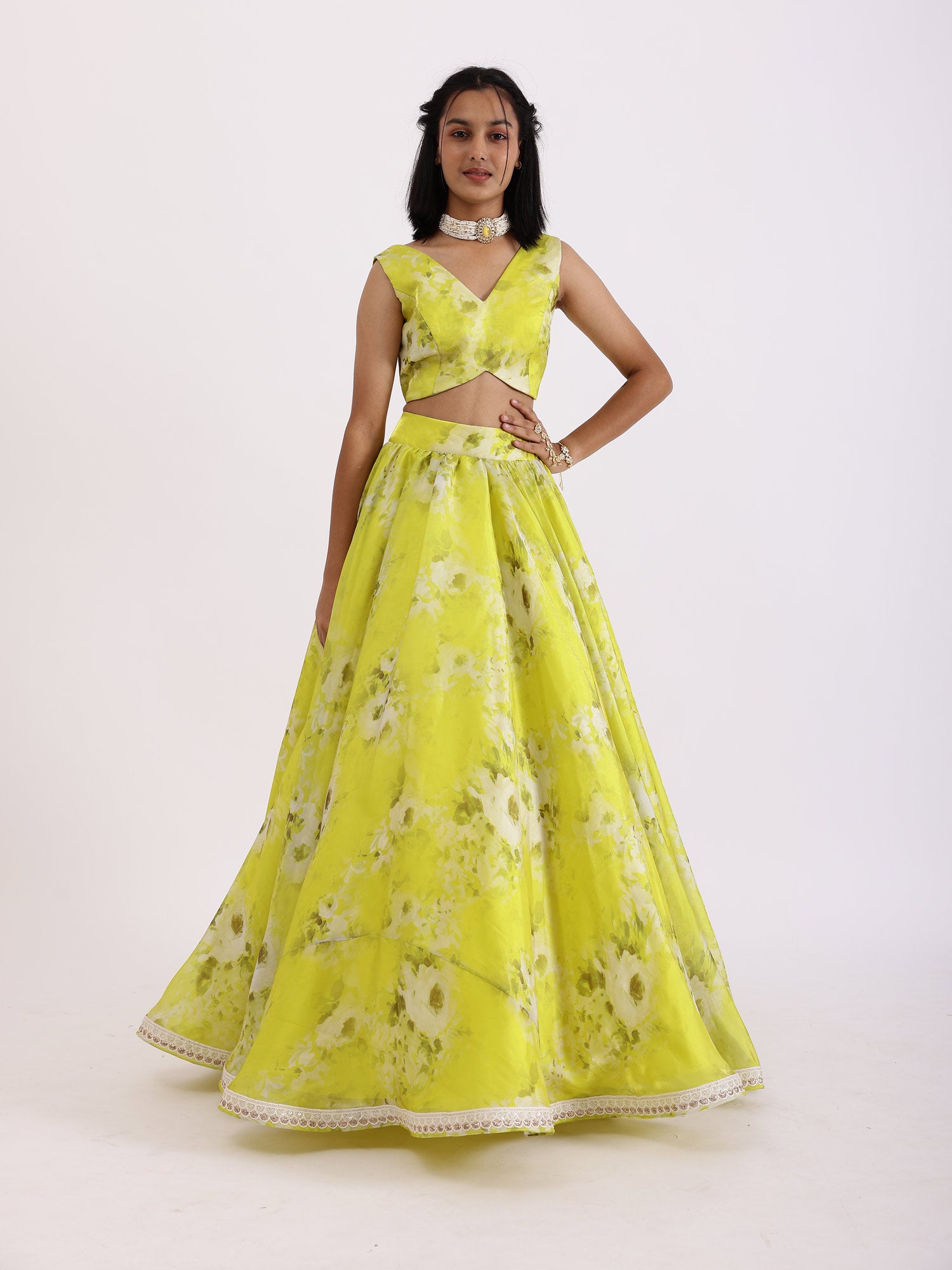 JANYAS CLOSET Lime Green Printed Lehenga Set With Dupatta