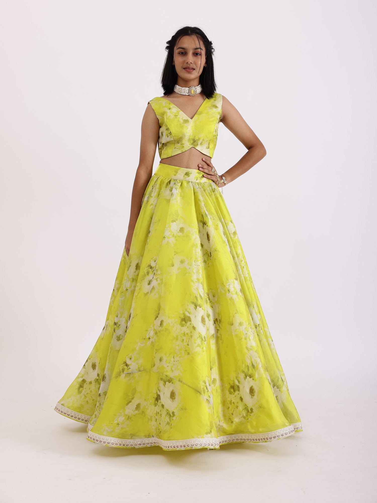 Lime Green Printed Lehenga Set With Dupatta