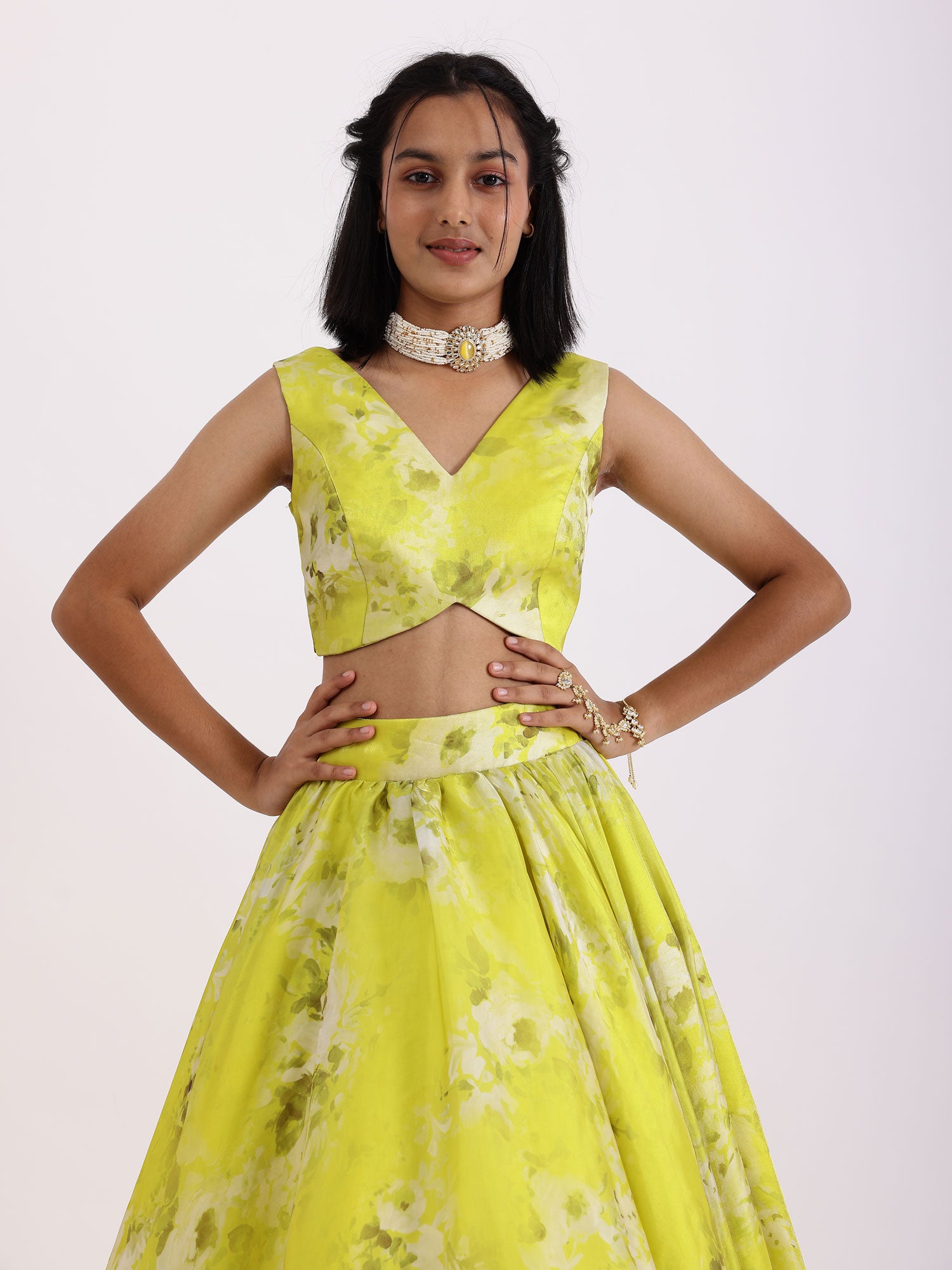 JANYAS CLOSET Lime Green Printed Lehenga Set With Dupatta