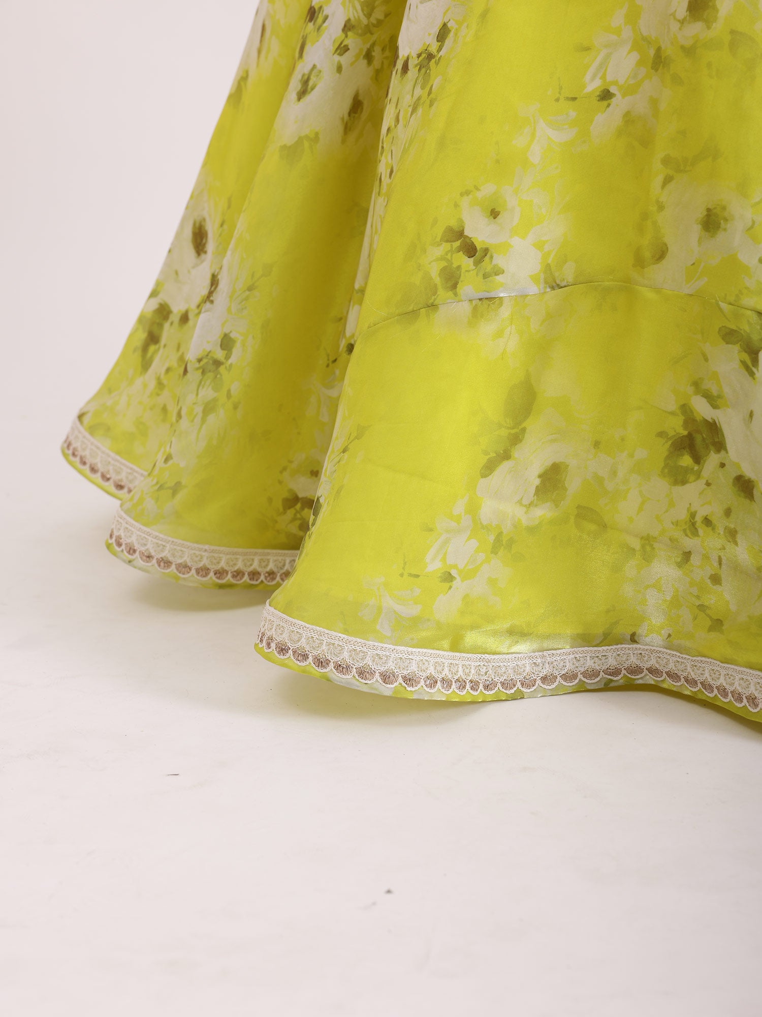 JANYAS CLOSET Lime Green Printed Lehenga Set With Dupatta