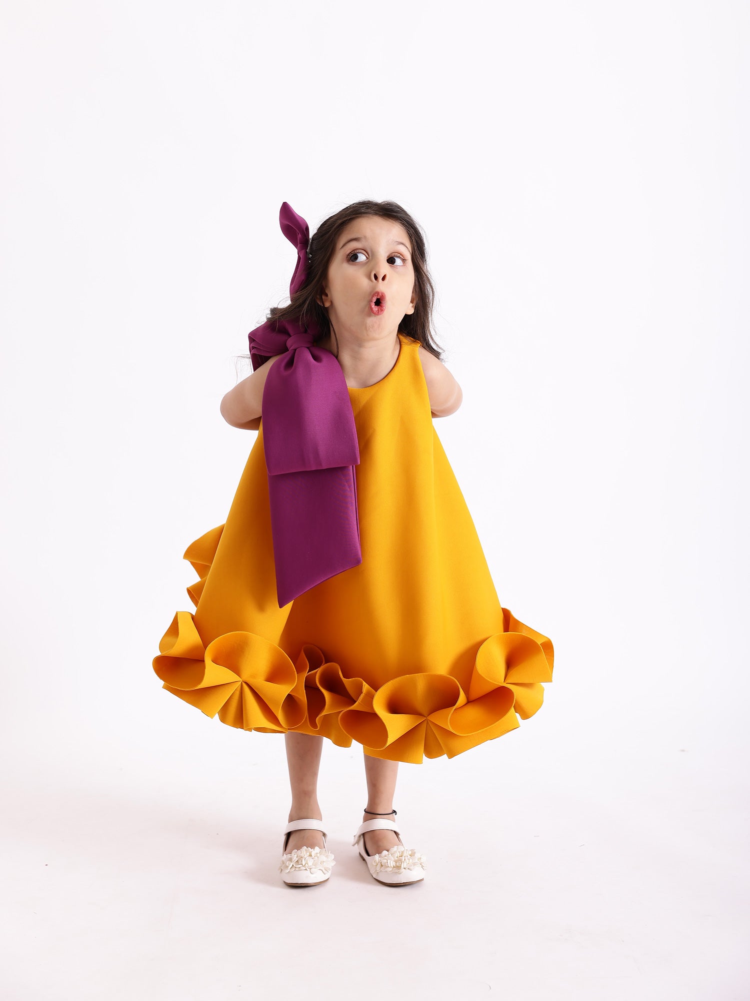 JANYAS CLOSET Mustard Yellow Ella Dress With Hair Pin *