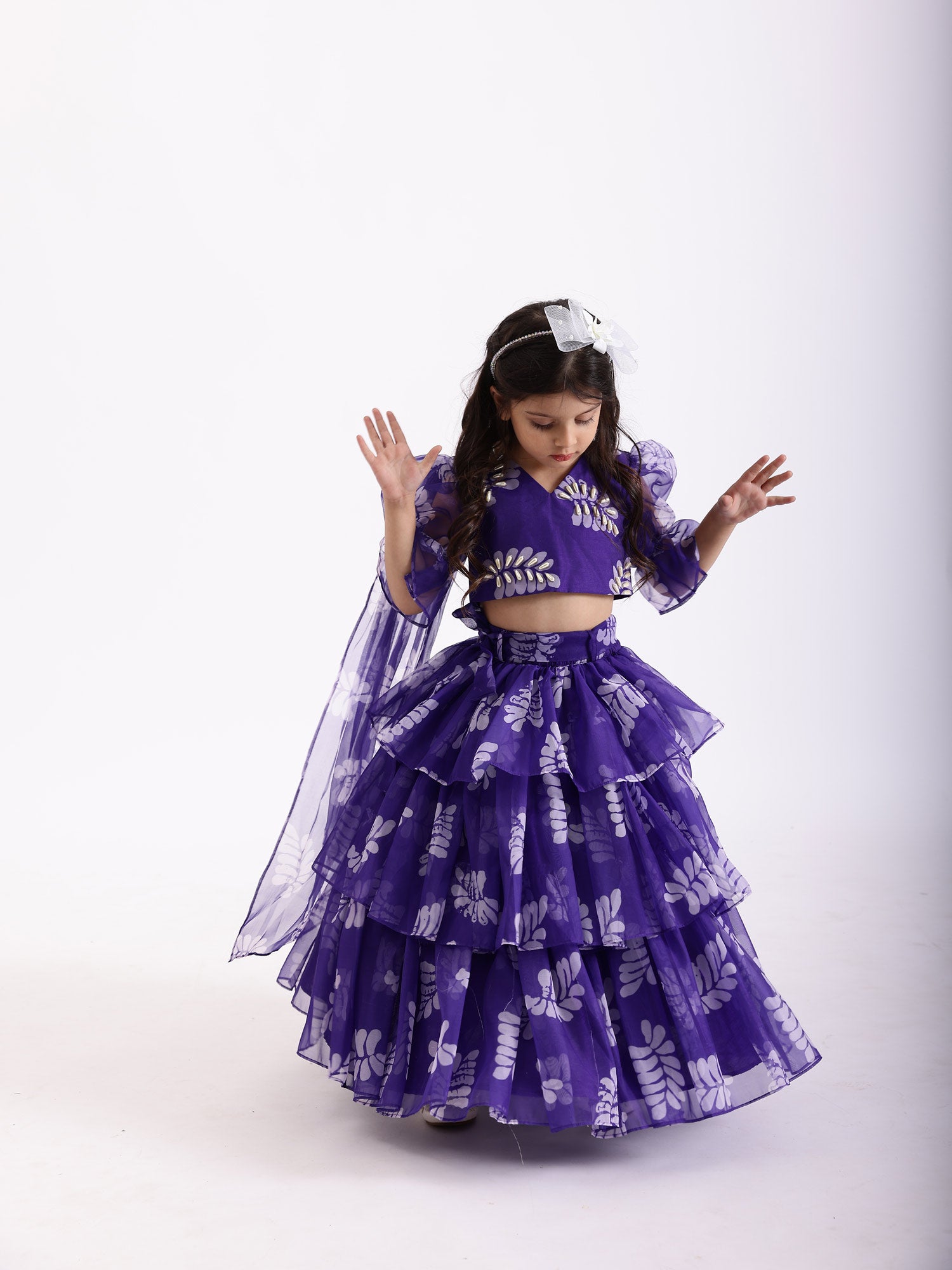 JANYAS CLOSET Purple Printed Lehnga Skirt with Top Blouse