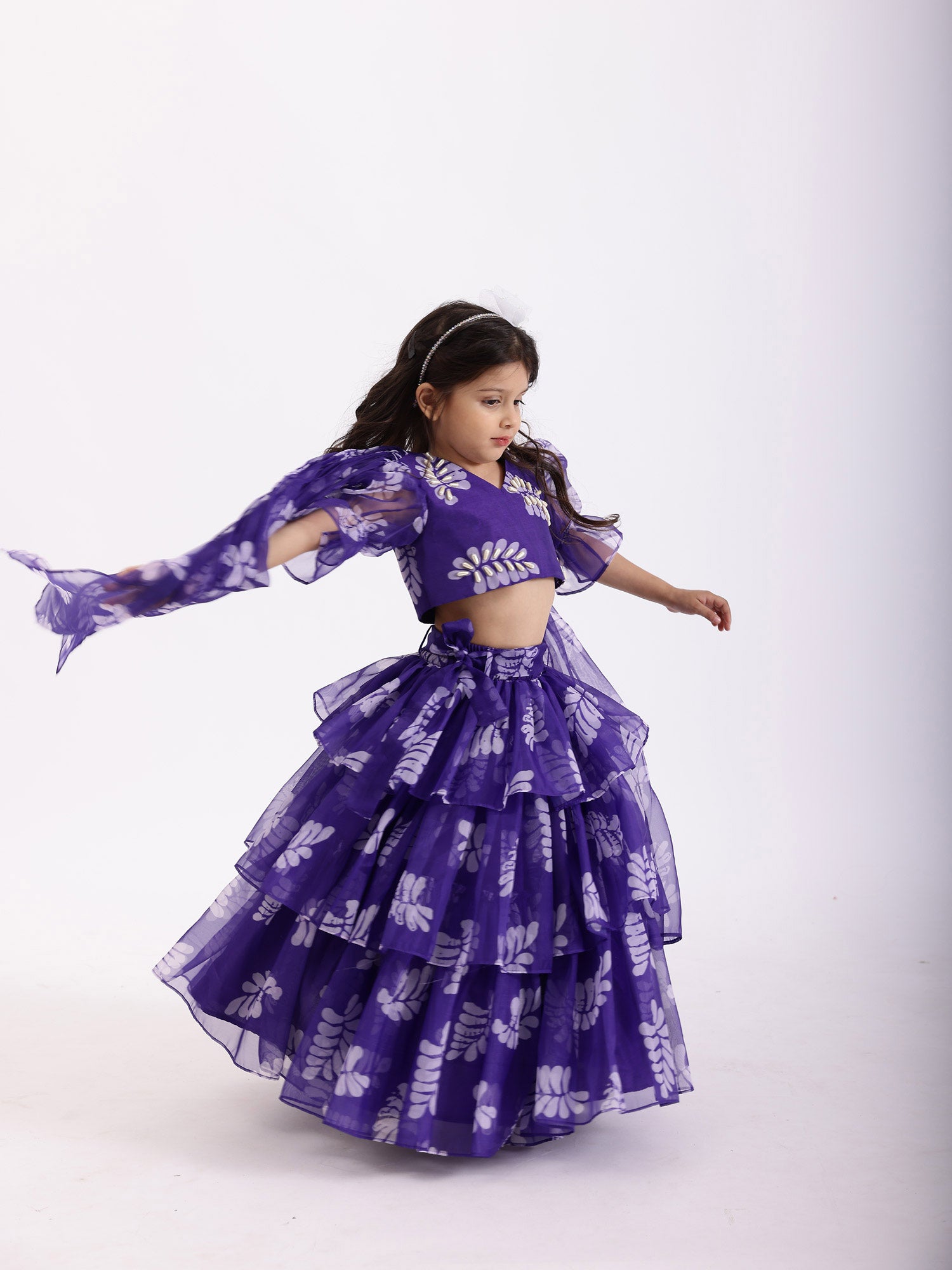 JANYAS CLOSET Purple Printed Lehnga Skirt with Top Blouse