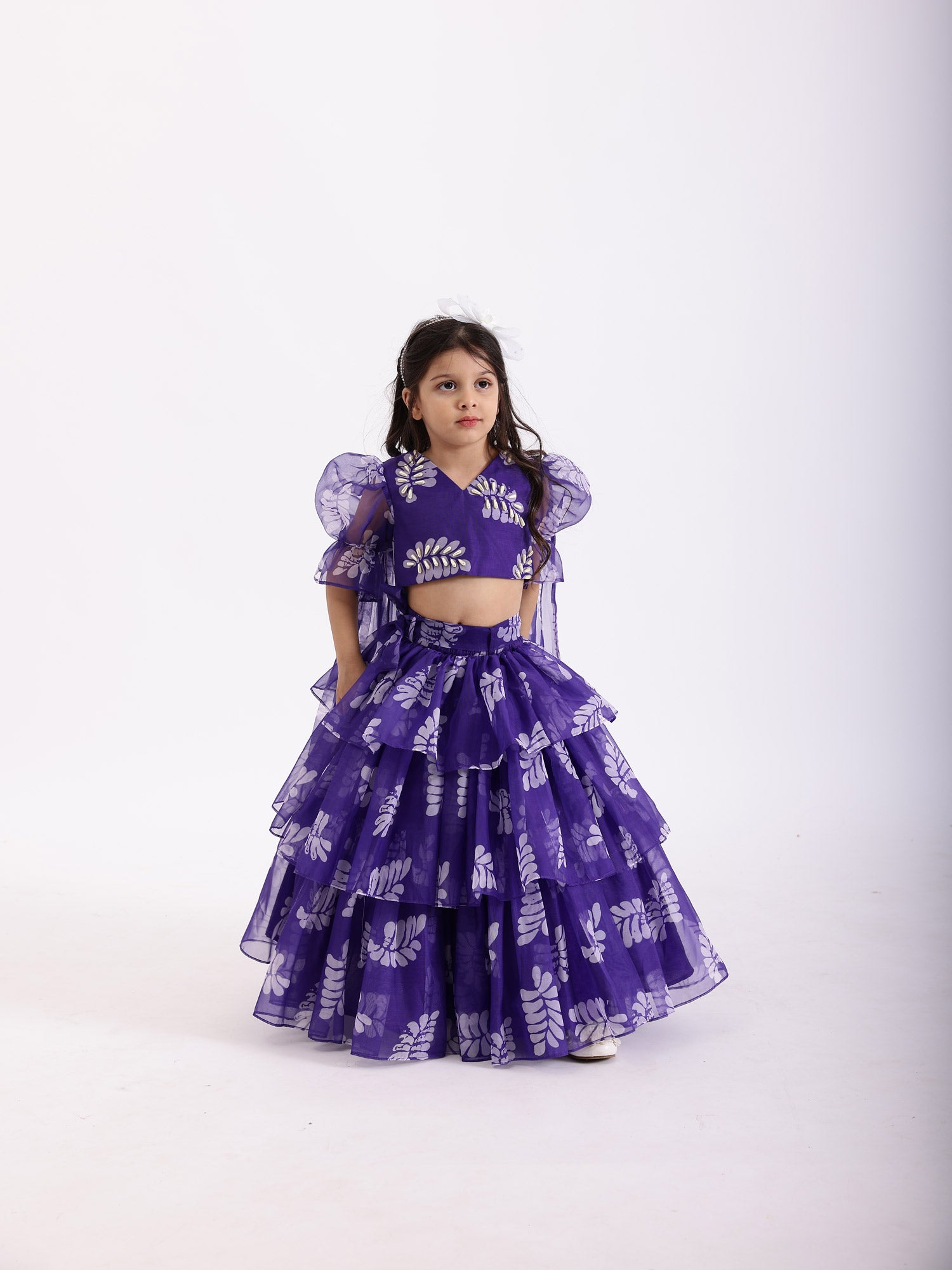 JANYAS CLOSET Purple Printed Lehnga Skirt with Top Blouse