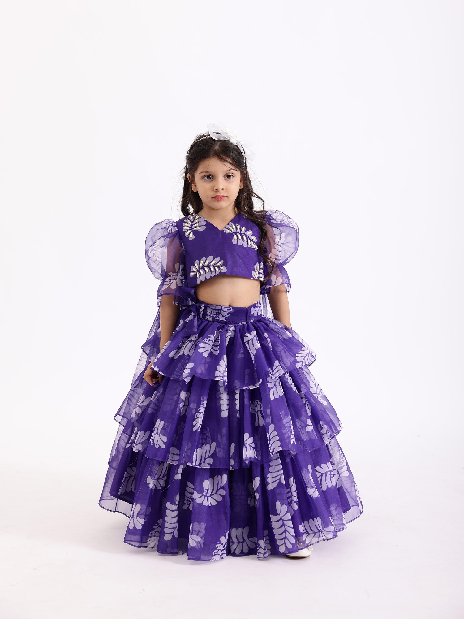 JANYAS CLOSET Purple Printed Lehnga Skirt with Top Blouse