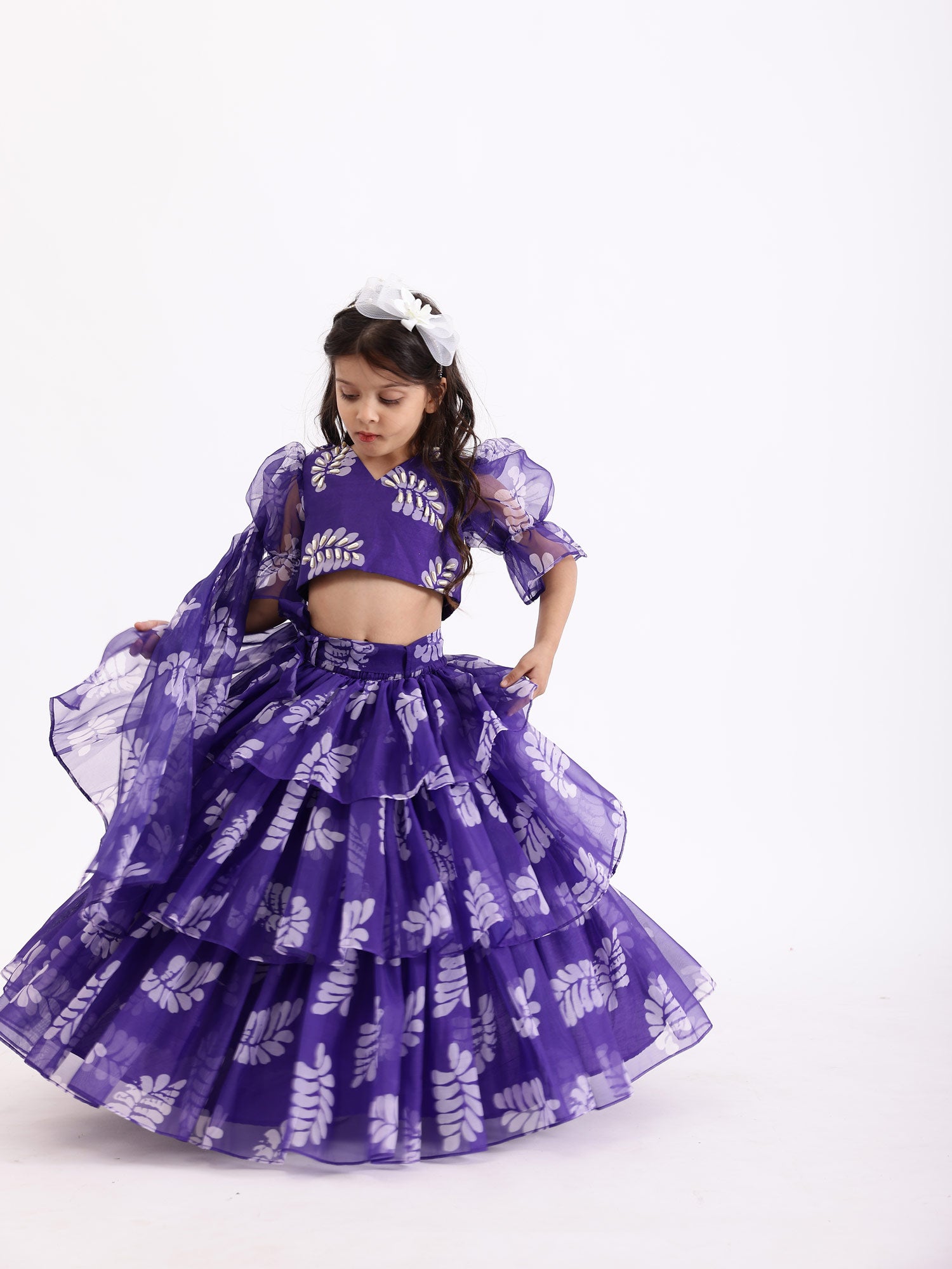 JANYAS CLOSET Purple Printed Lehnga Skirt with Top Blouse