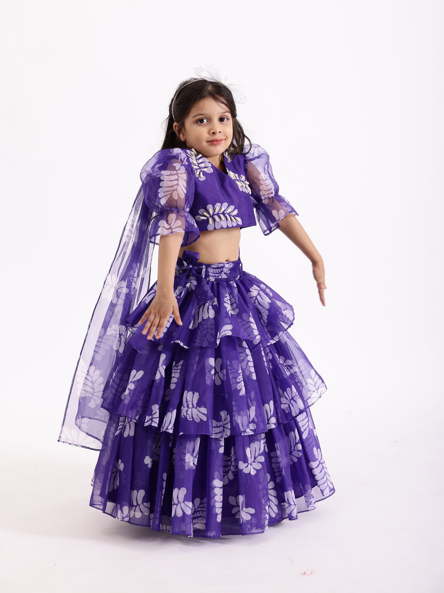 JANYAS CLOSET Purple Printed Lehnga Skirt with Top Blouse