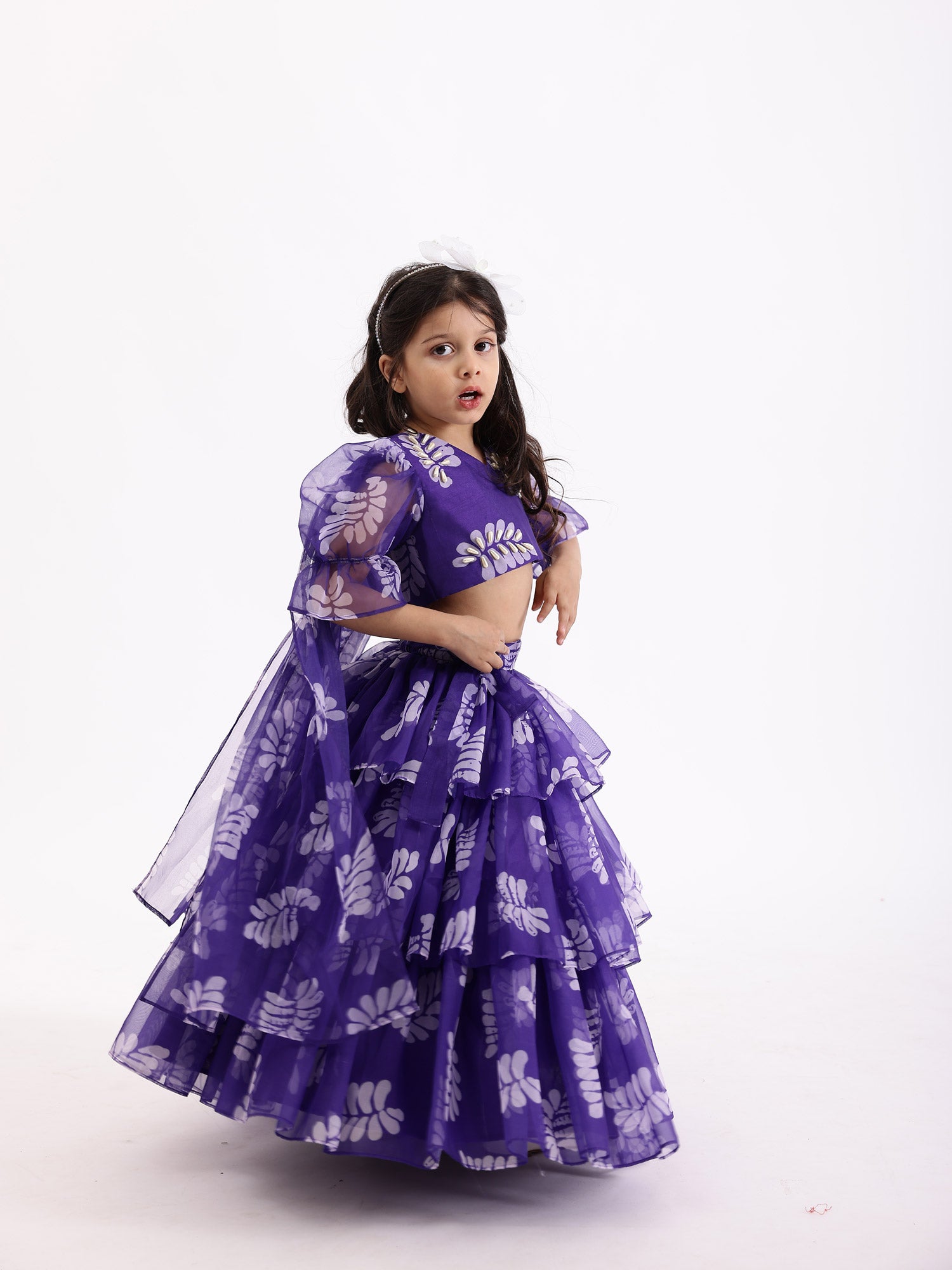 JANYAS CLOSET Purple Printed Lehnga Skirt with Top Blouse