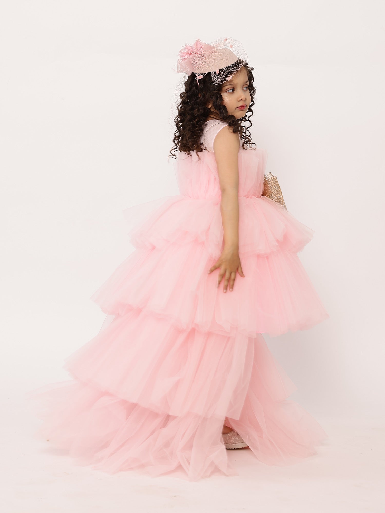 Arha Pink High- Low Gown With Hair Accessory