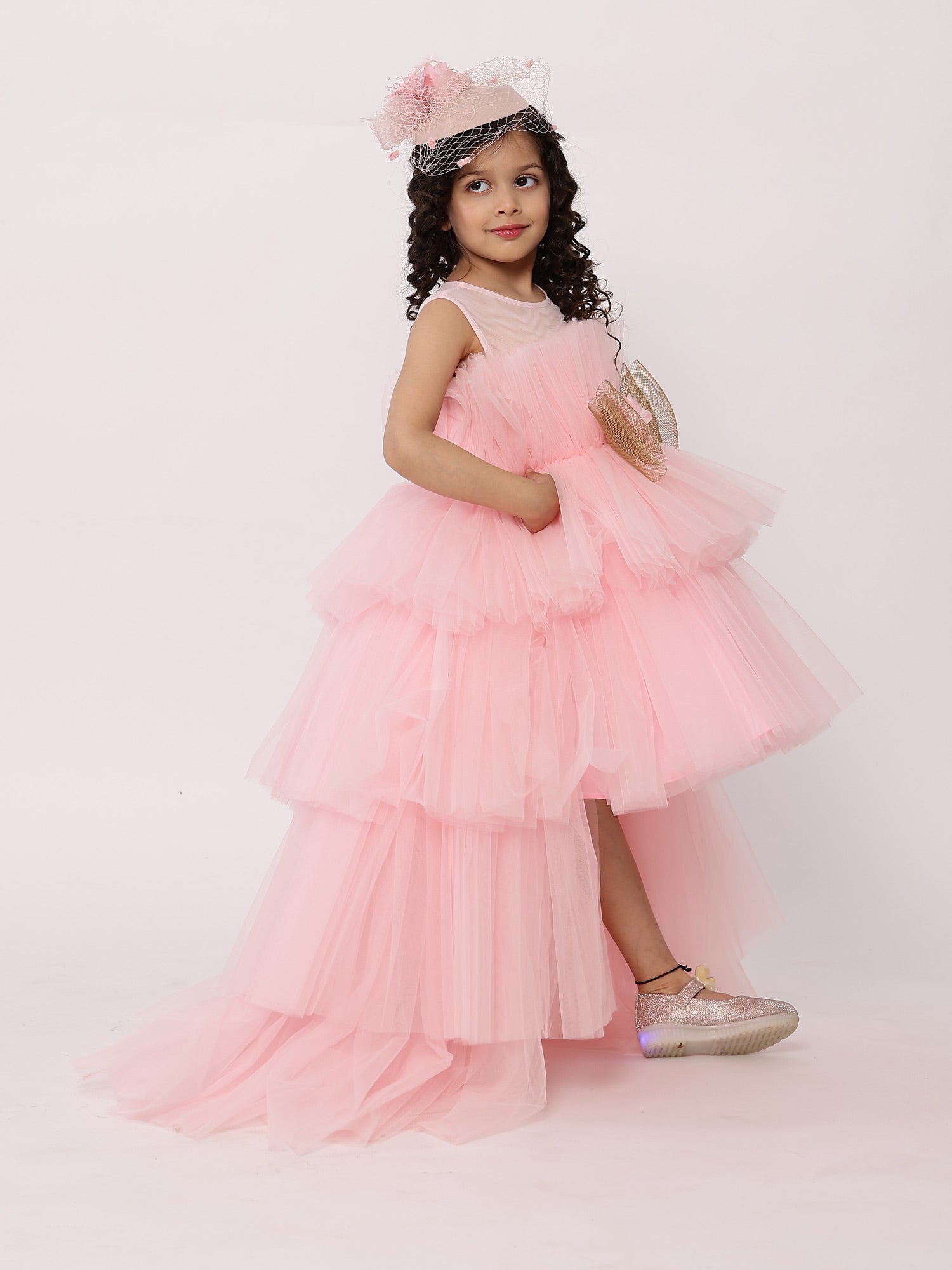 Arha Pink High- Low Gown With Hair Accessory