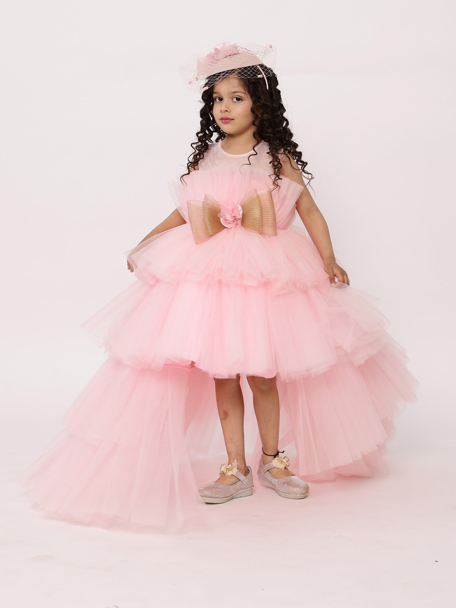 Arha Pink High- Low Gown With Hair Accessory