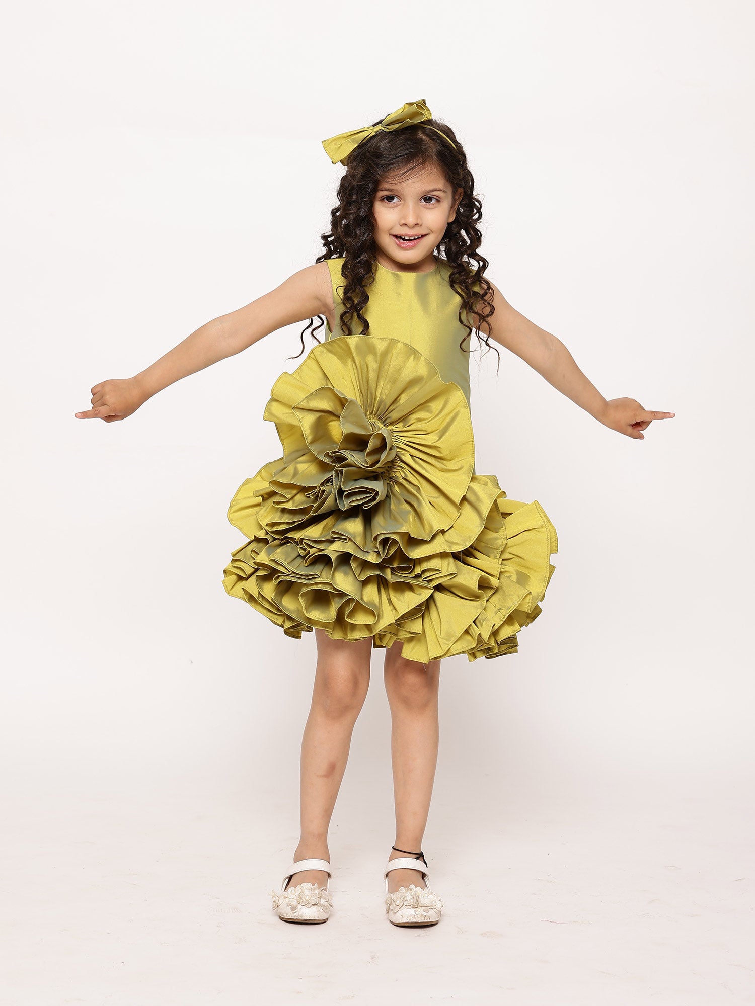 JANYAS CLOSET Green Ruffled Tafetta Dream Dress *