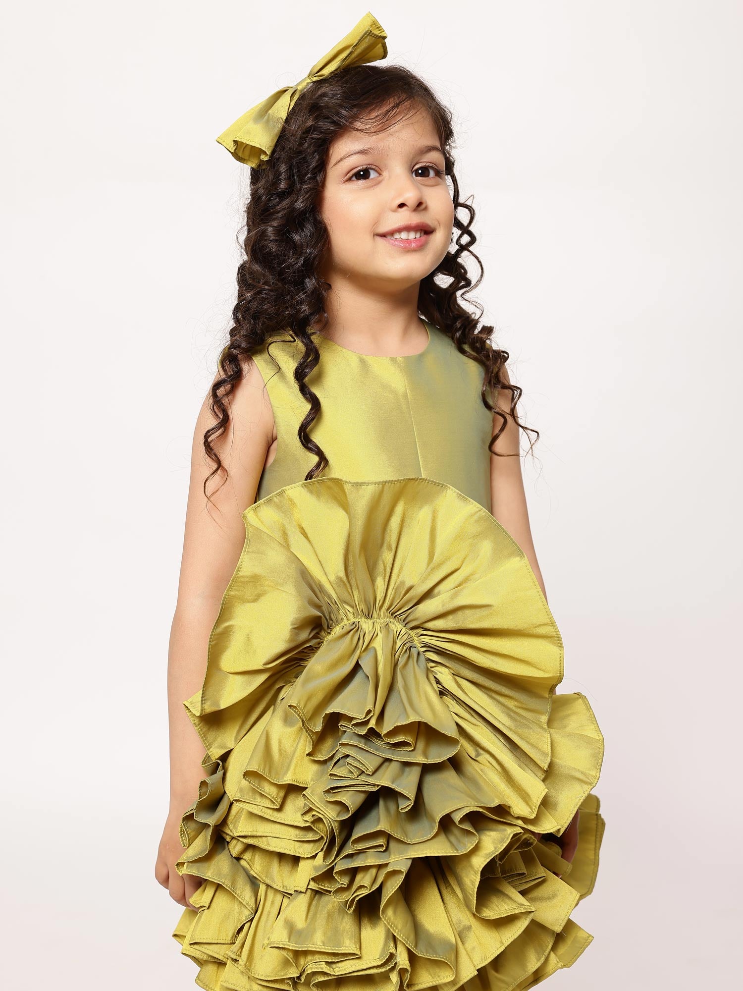 JANYAS CLOSET Green Ruffled Tafetta Dream Dress *